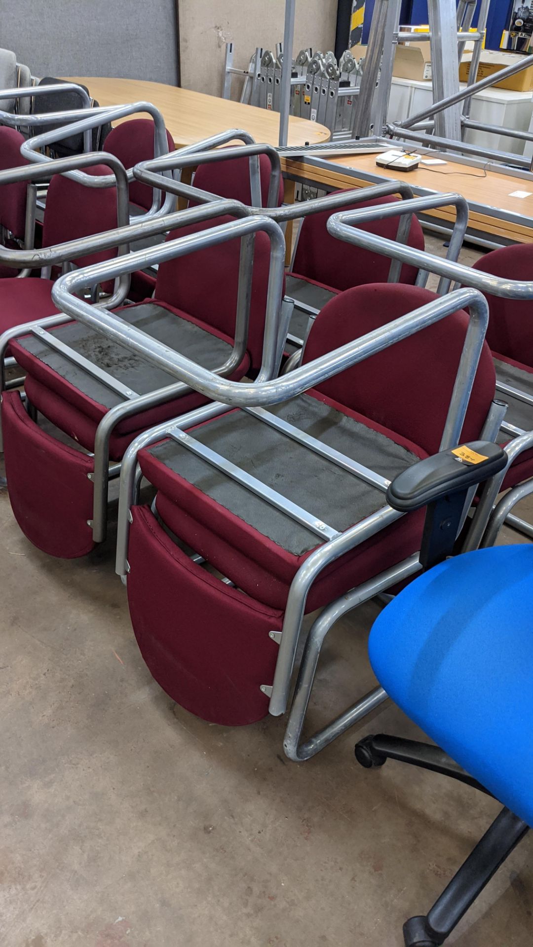 8 off matching burgundy upholstered chairs on grey/silver painted cantilever frame bases NB. The cha - Image 3 of 6