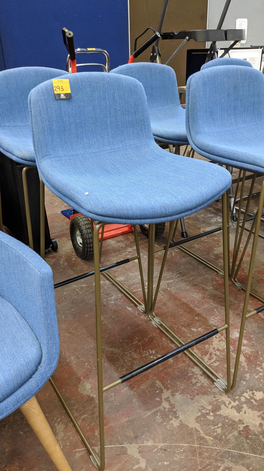 6 off blue upholstered tall barstools/chairs. NB1. The fabric appears to match that used for lots 2 - Image 4 of 7