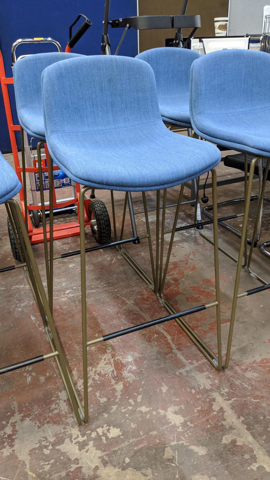 6 off blue upholstered tall barstools/chairs. NB1. The fabric appears to match that used for lots 2 - Image 5 of 7