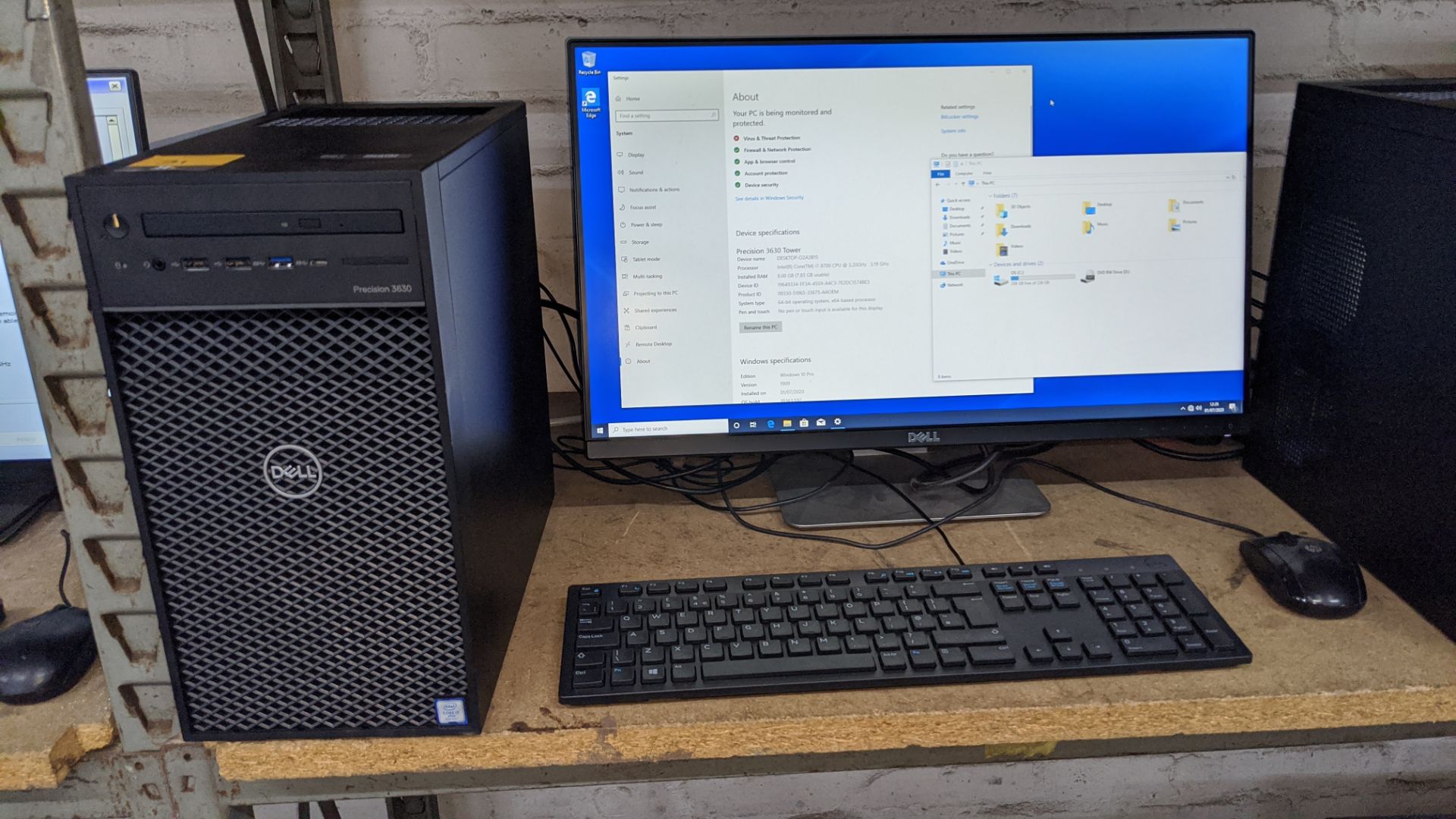 Dell Precision tower 3630 computer with Intel Core i7-8700 processor, 8Gb RAM, 256Gb SSD etc. includ - Image 2 of 5