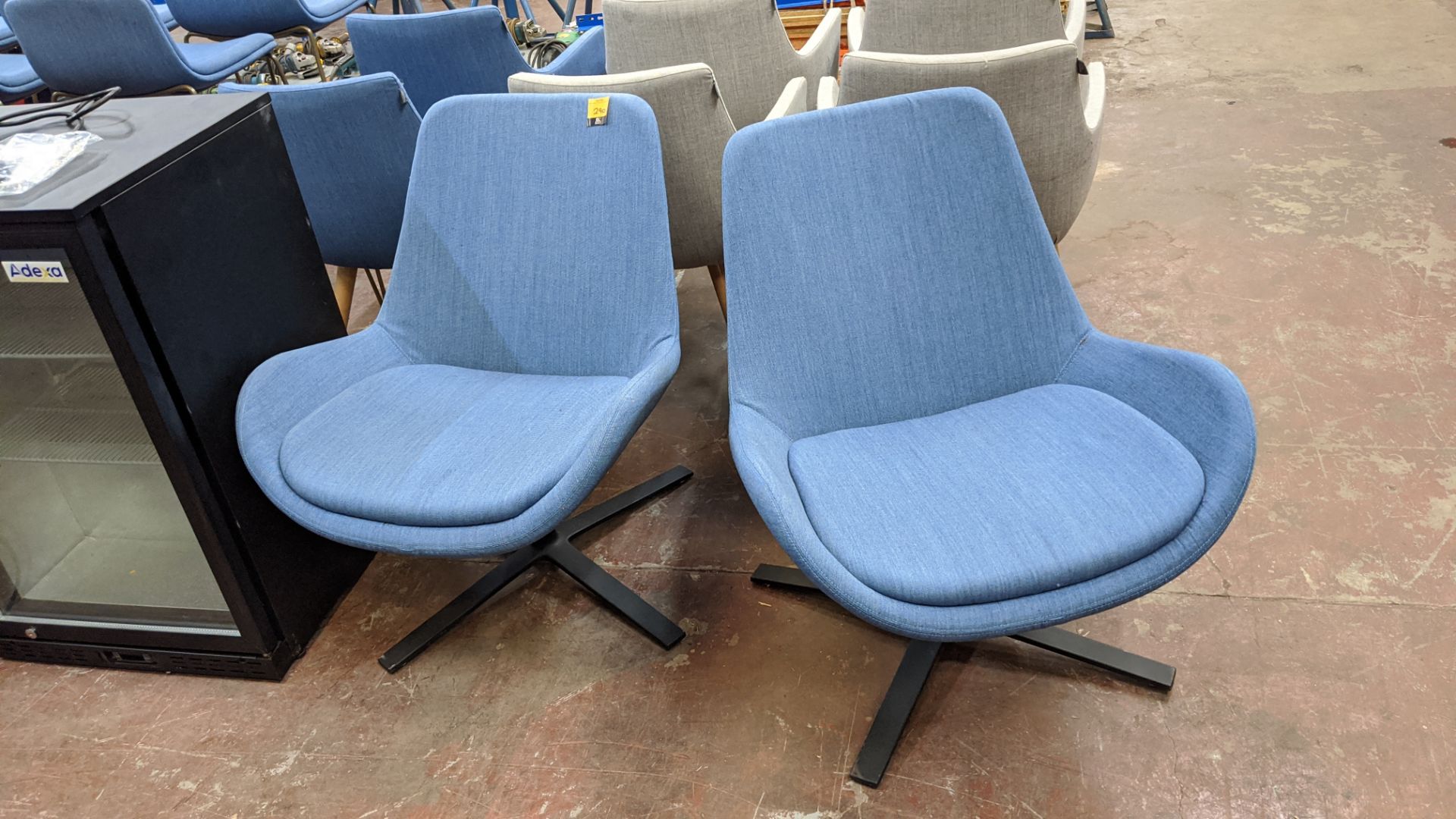 Pair of blue fabric upholstered swivel chairs NB. The fabric appears to match that used for lots 29 - Image 2 of 7