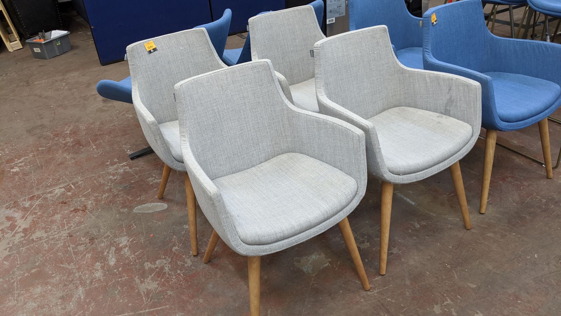 4 off Identity pale grey upholstered armchairs on wooden legs NB. The chair designs for lot 291 & 2 - Image 2 of 7