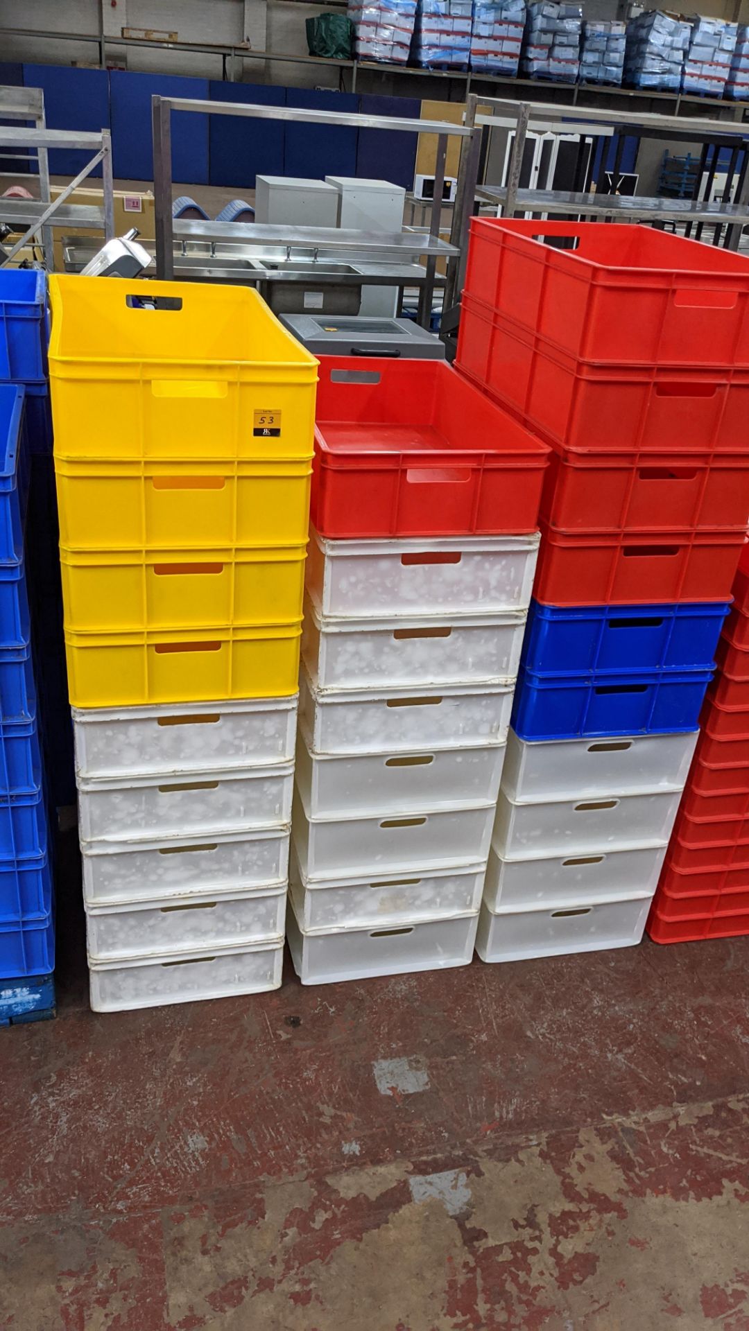 27 off large plastic stacking crates in a variety of colours, each crate measuring 450mm x 760mm x 1 - Image 2 of 5