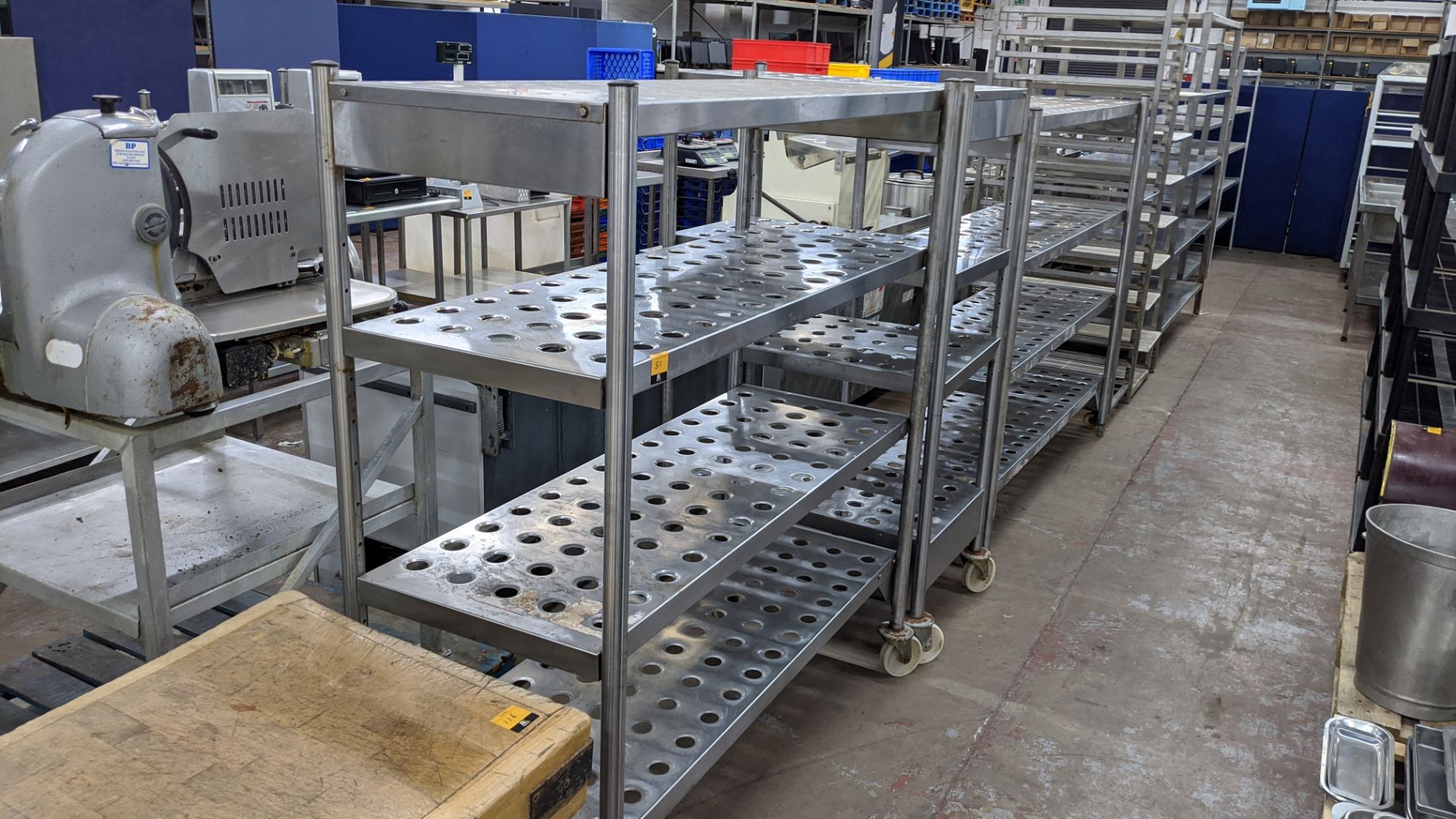 3 heavy-duty racks, used in the cold store, 2 being wide 4-tier racks (1 being 1500mm x 600mm & 1 be - Image 2 of 10