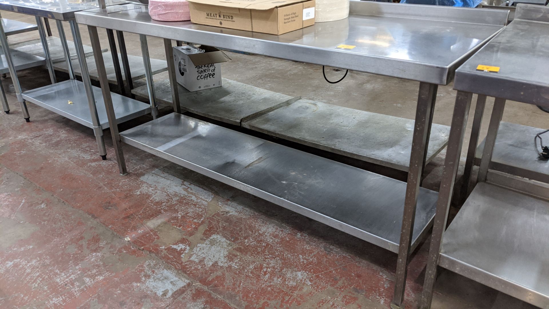 Stainless steel twin tier table with top measuring approximately 1790mm x 600mm - Image 2 of 3