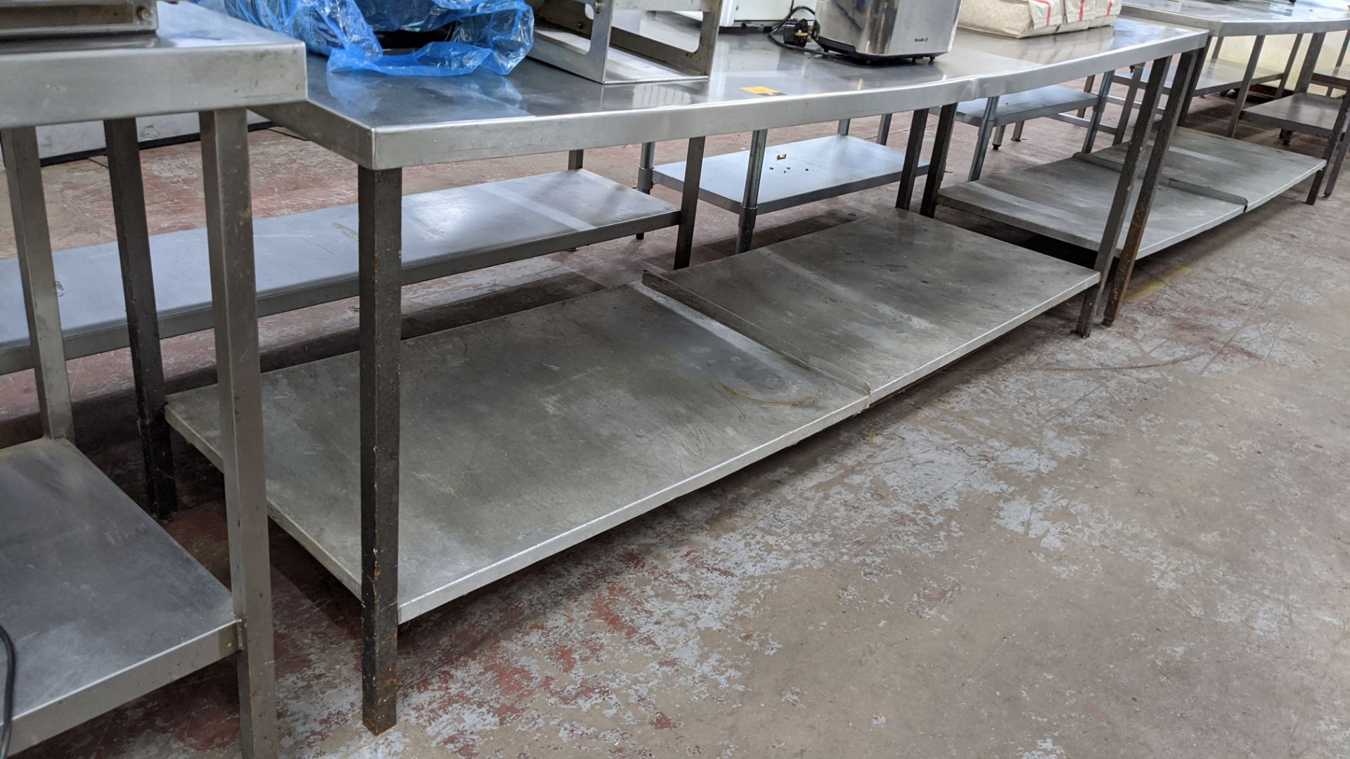 Large stainless steel twin tier table, table top measuring approximately 2065mm x 775mm - Image 2 of 4