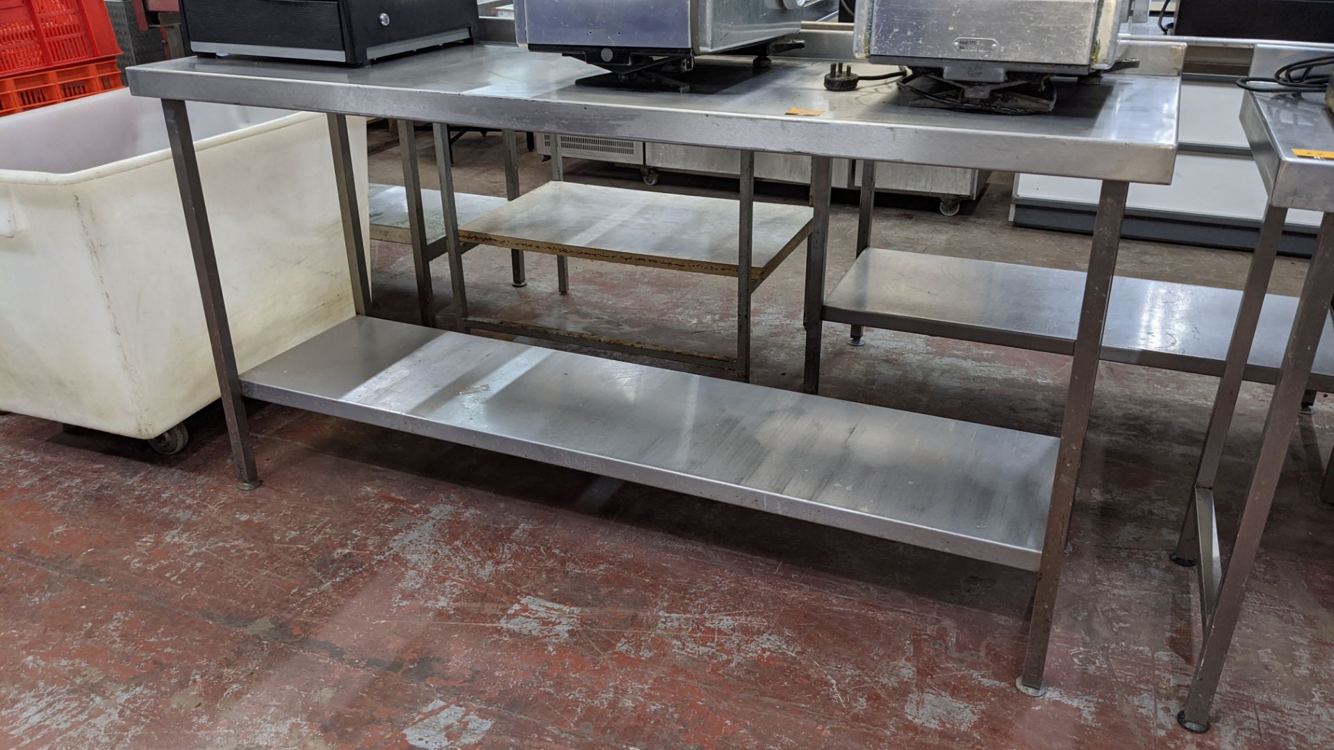 Stainless steel twin tier table, table top measuring approximately 1795mm x 600mm - Image 2 of 3