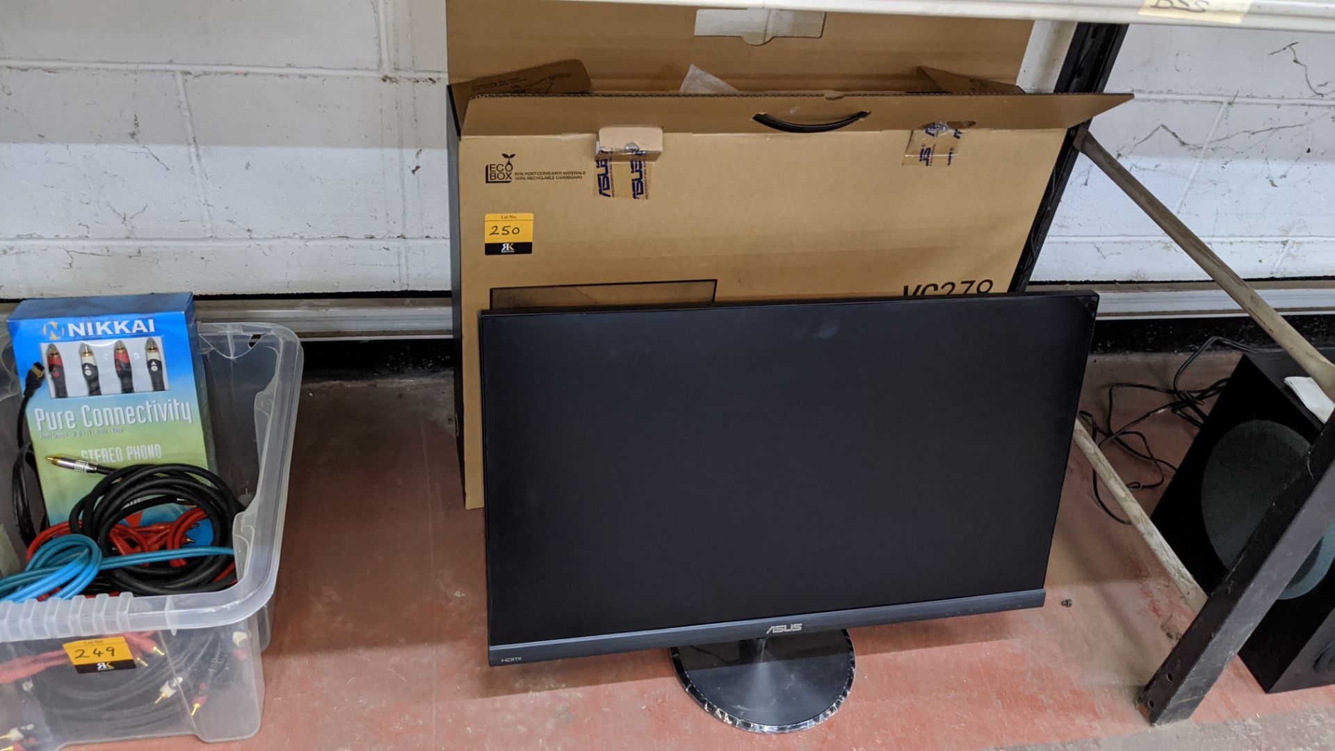 Asus model VC279 27" widescreen monitor with table top stand & box - line on screen