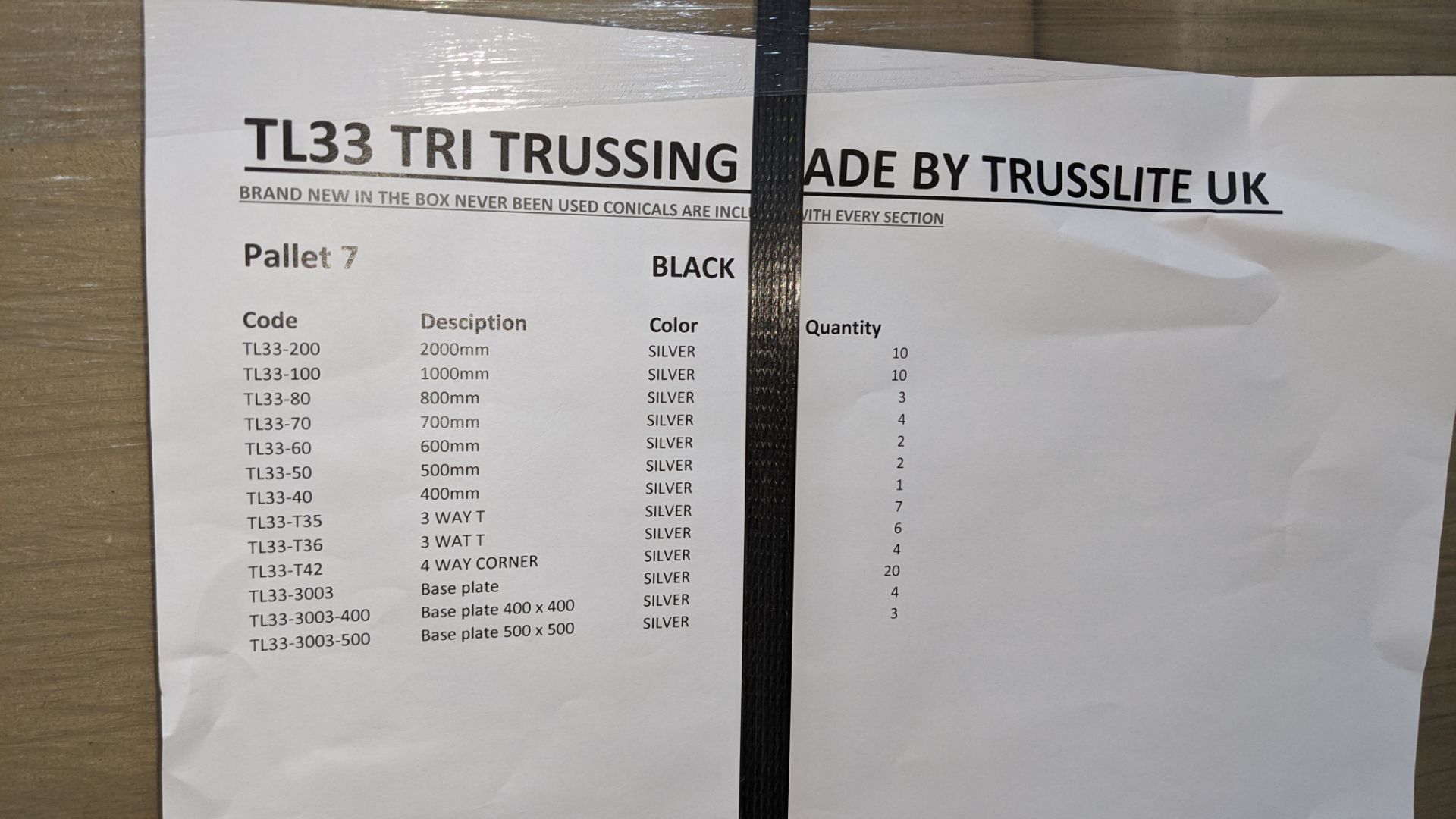 Trusslite TL33 TRI trussing in silver, comprising the following: 10 off 2000mm TL33-200, 10 off 100 - Image 6 of 11