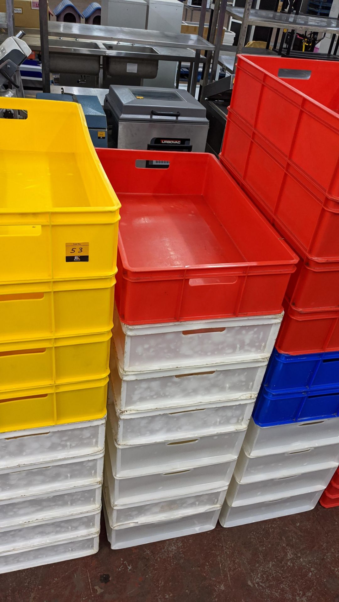 27 off large plastic stacking crates in a variety of colours, each crate measuring 450mm x 760mm x 1 - Image 4 of 5