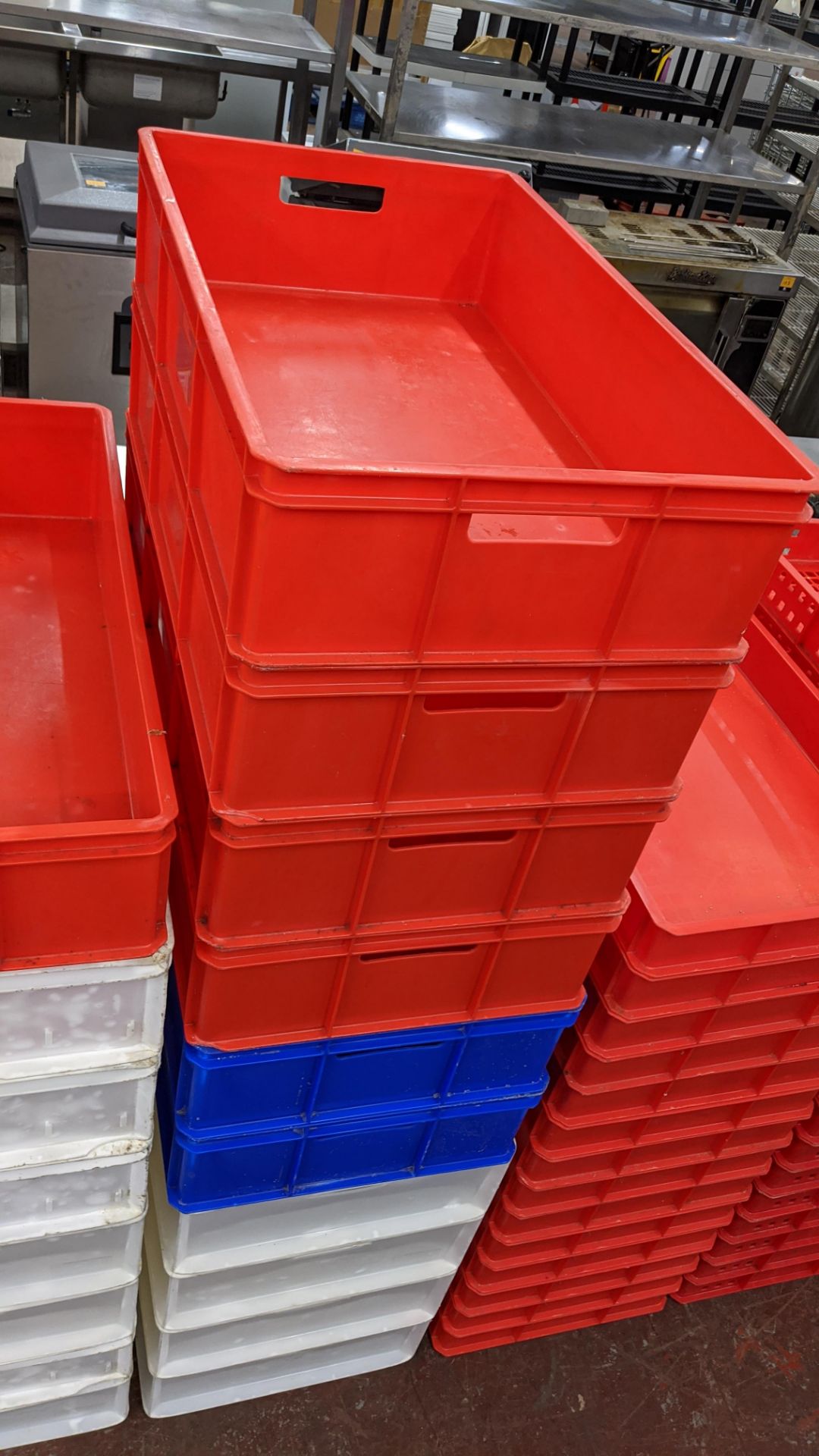 27 off large plastic stacking crates in a variety of colours, each crate measuring 450mm x 760mm x 1 - Image 5 of 5