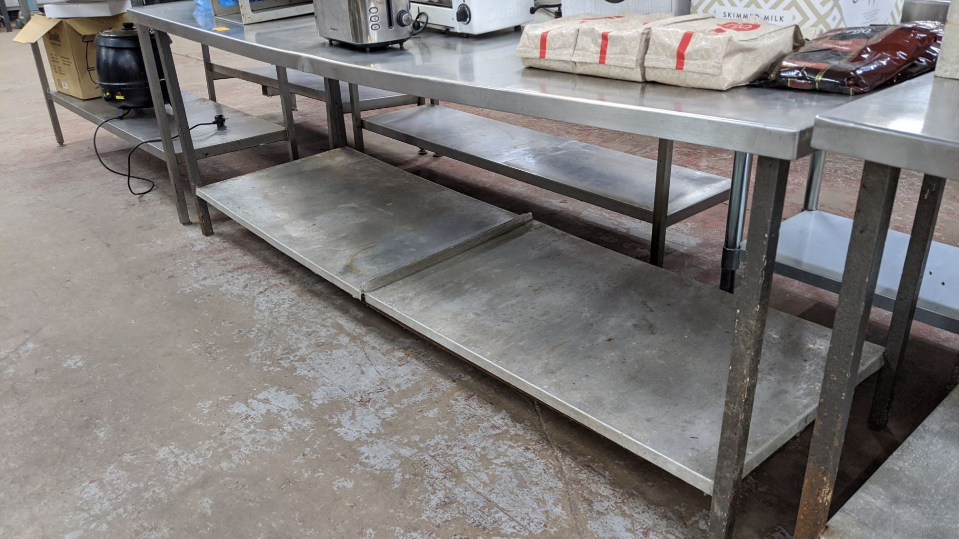 Large stainless steel twin tier table, table top measuring approximately 2065mm x 775mm - Image 4 of 4