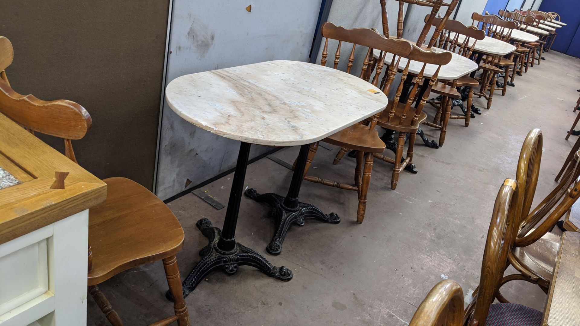 4 off oval dining/café tables, each comprising a heavy-duty marble or equivalent top & 2 off heavy-d
