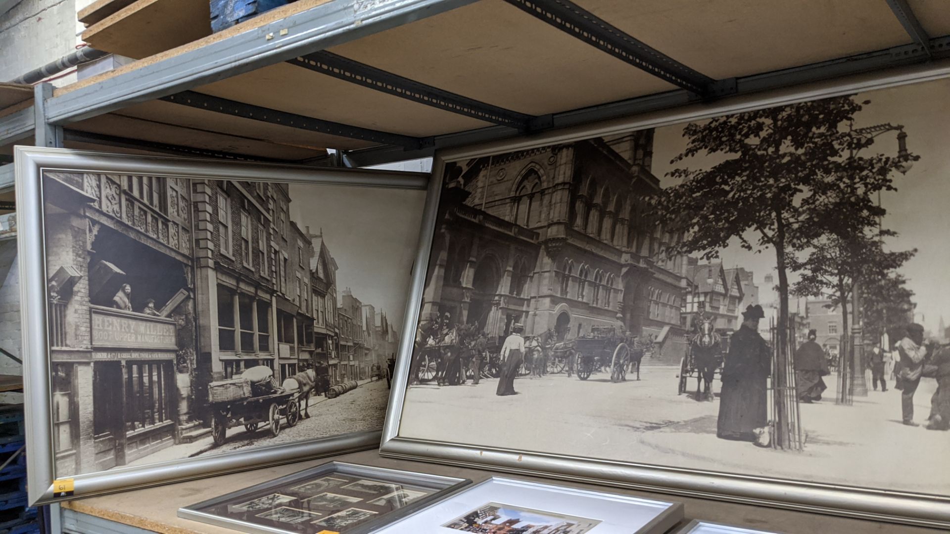 2 off large framed vintage photographic scenes, assumed to be of Chester. One piece measures approx