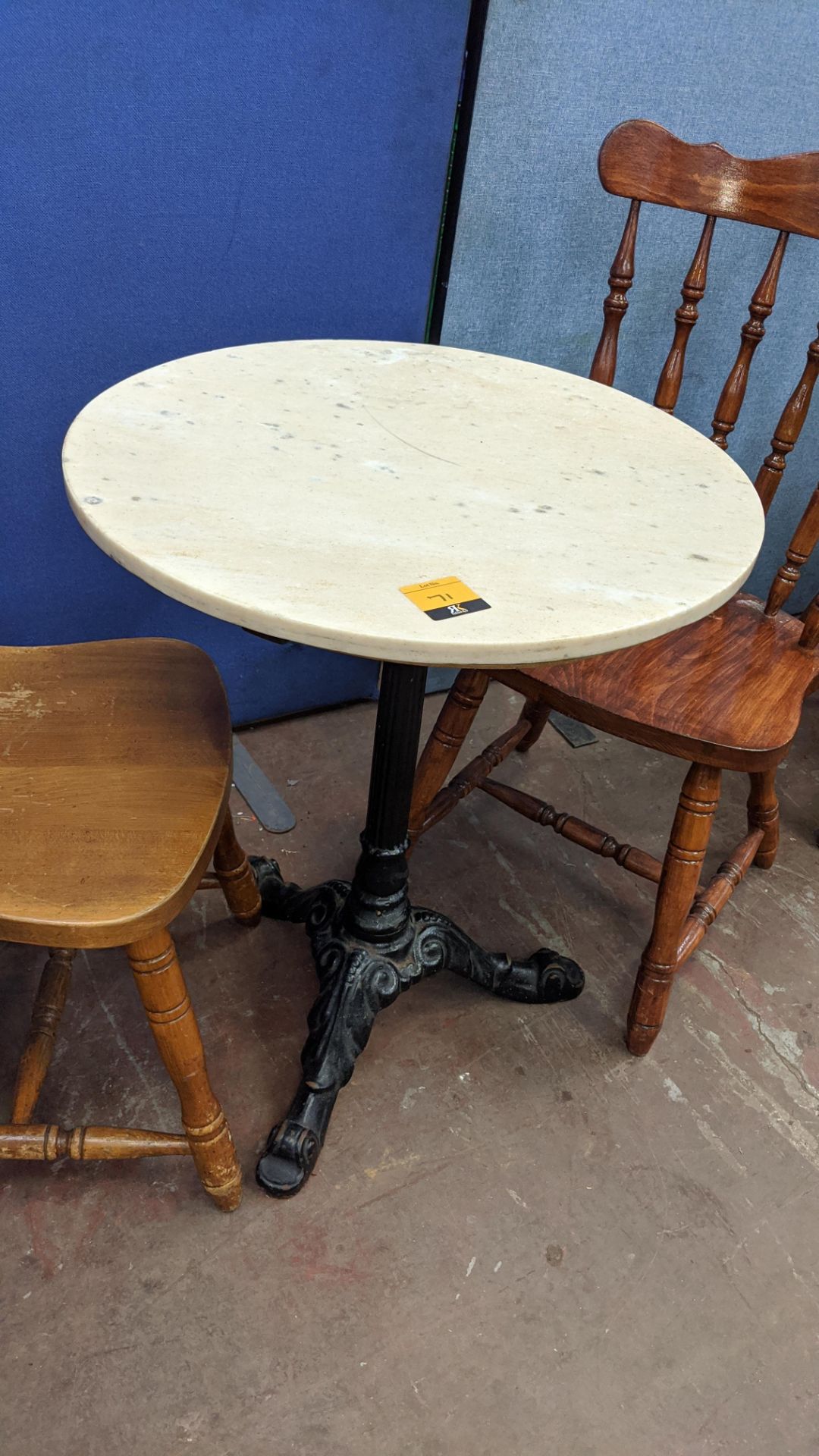 4 off small round café/dining tables, each comprising a marble/marble type top on a single pedestal - Image 3 of 6