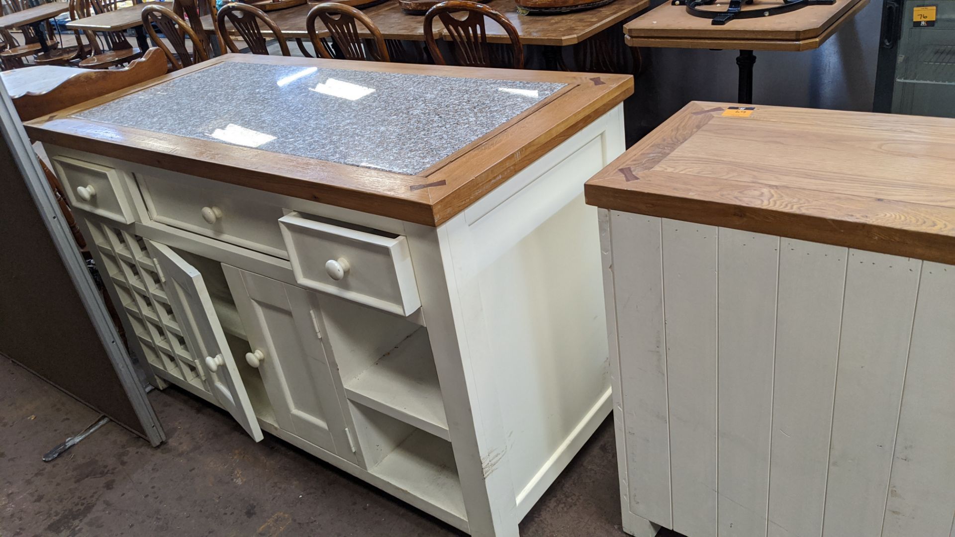 Pair of matching cupboards/sideboards in cream/white paint with wooden top, one of the units having - Image 6 of 7