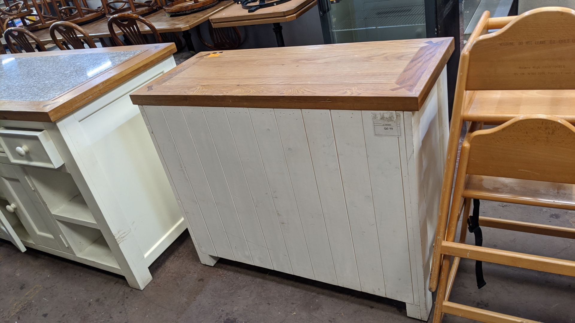 Pair of matching cupboards/sideboards in cream/white paint with wooden top, one of the units having - Image 5 of 7