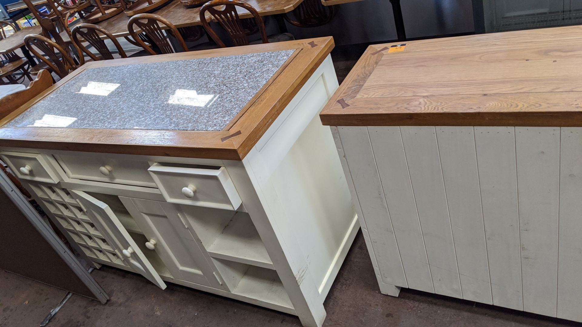 Pair of matching cupboards/sideboards in cream/white paint with wooden top, one of the units having - Image 7 of 7