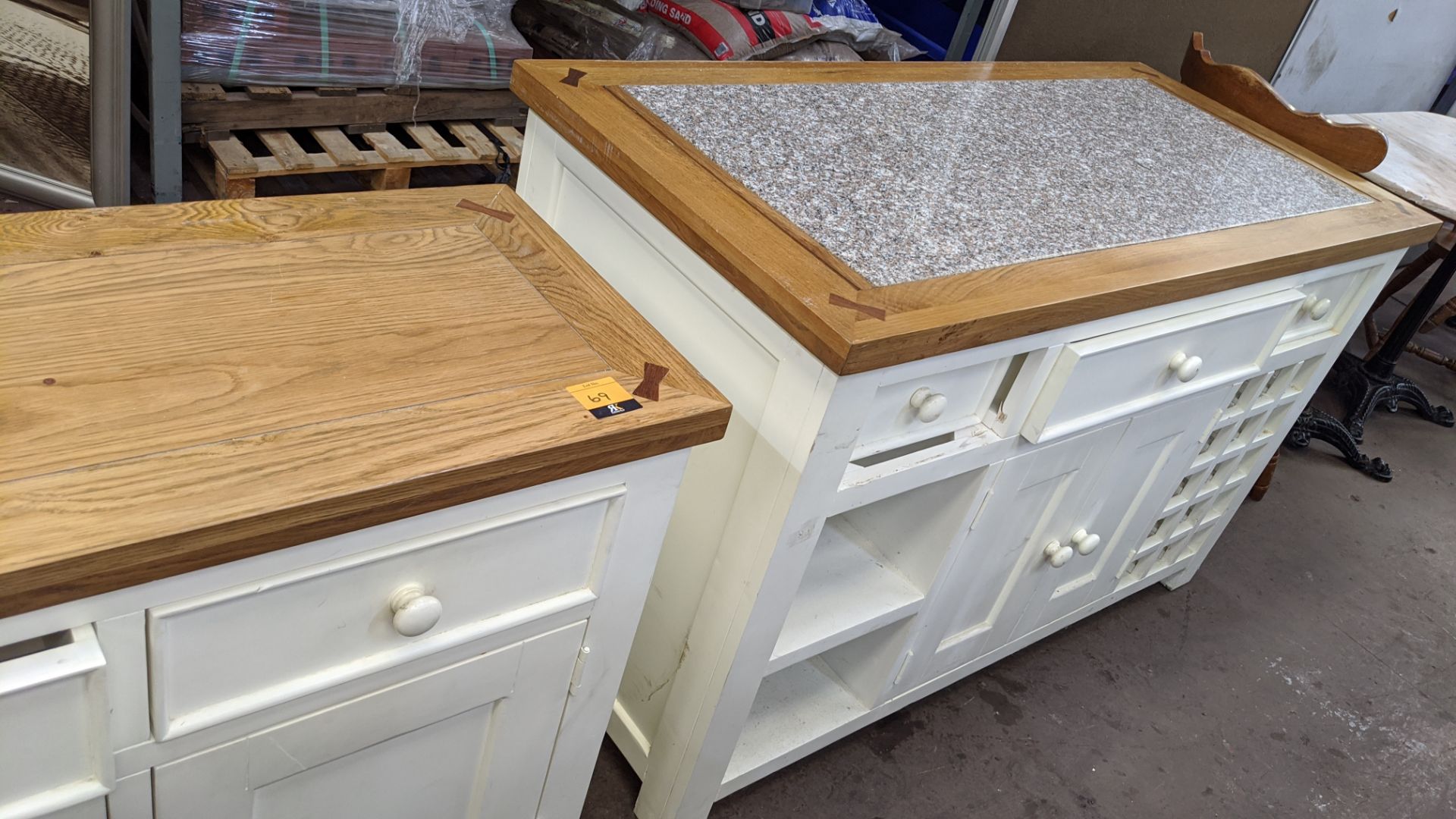 Pair of matching cupboards/sideboards in cream/white paint with wooden top, one of the units having - Image 4 of 7