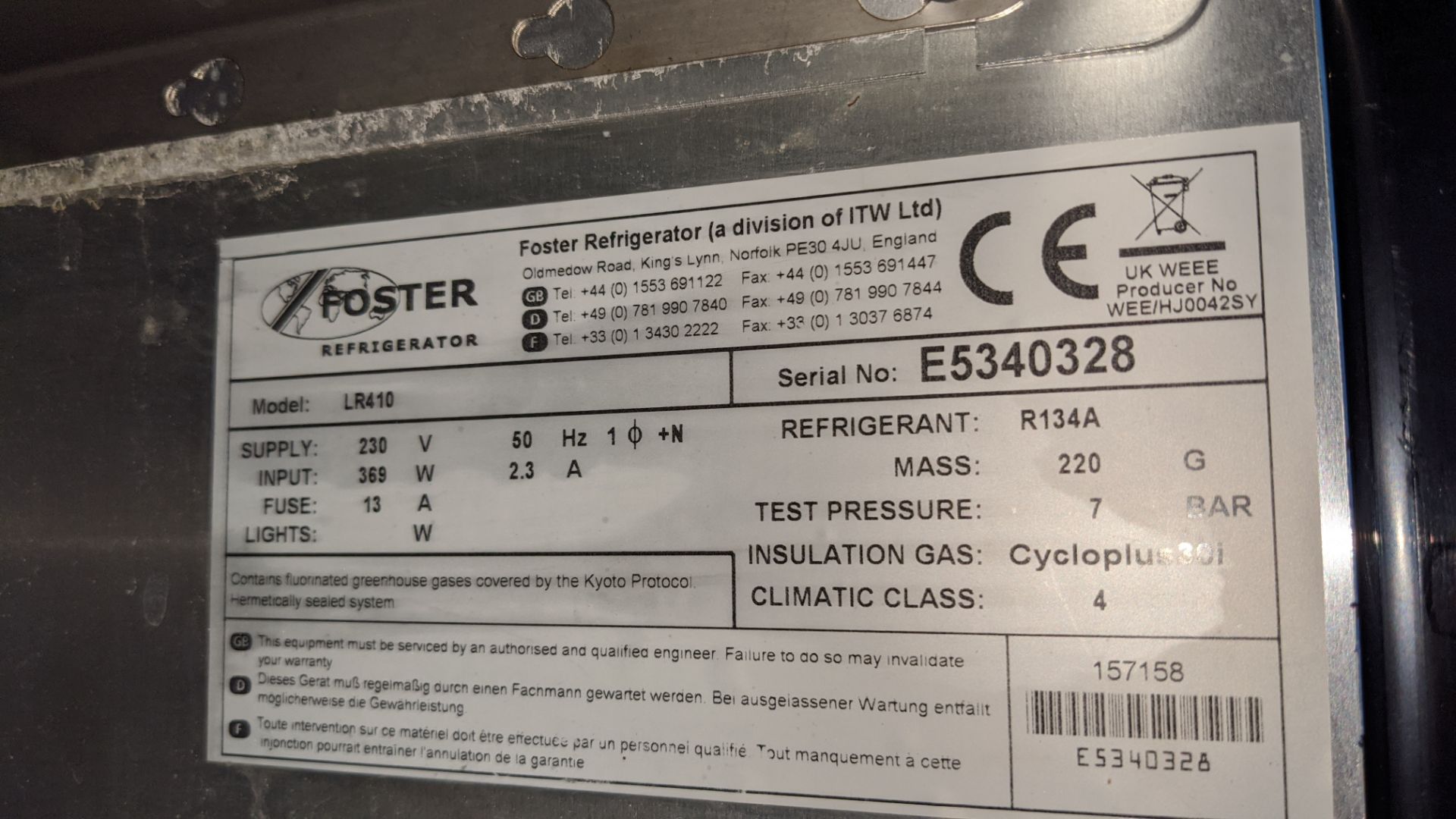 Foster LR410 stainless steel tall commercial freezer - Image 5 of 5