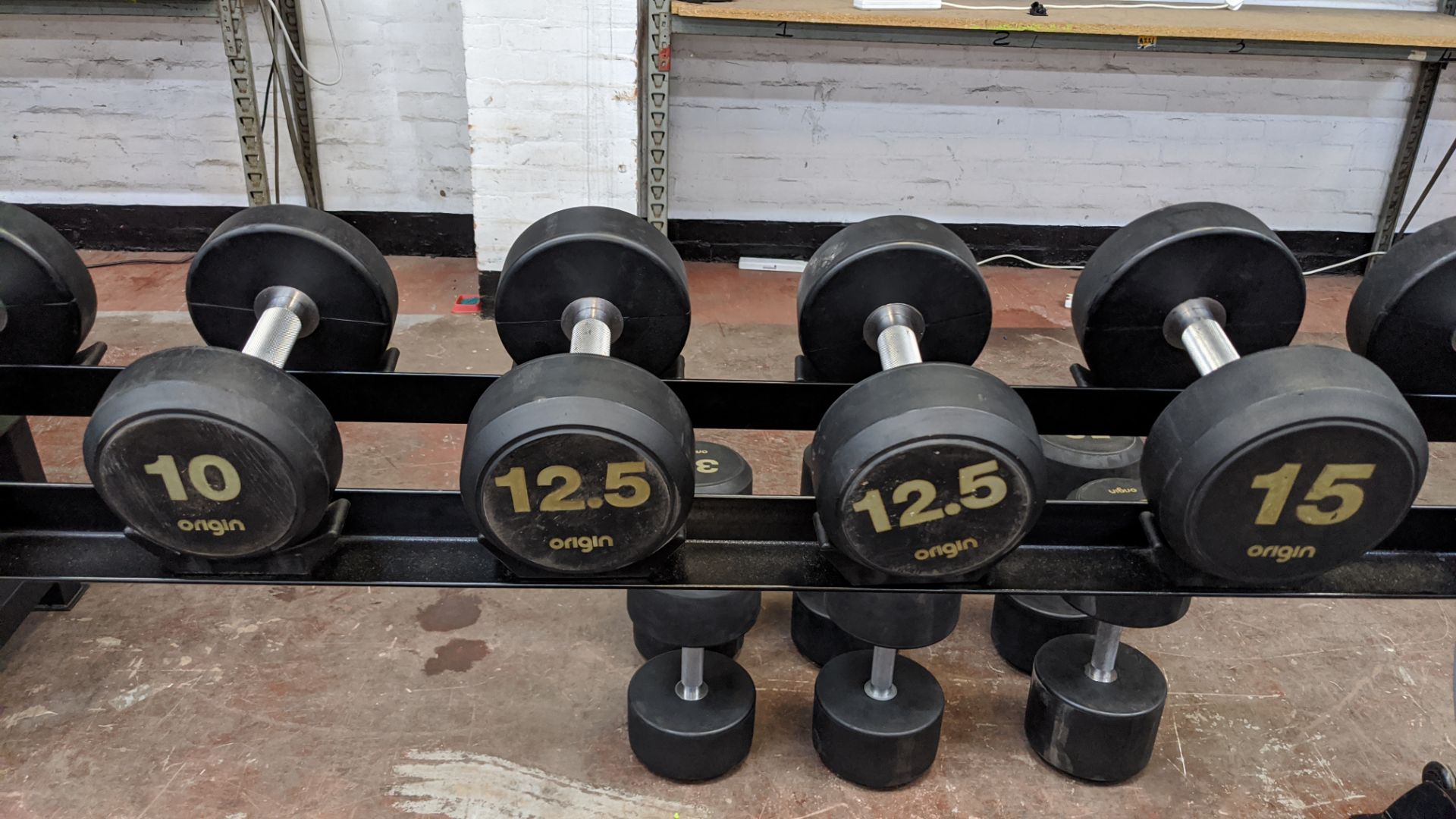 Origin RD2 rubber dumbbell set including rack. Updated lot description - Image 7 of 20