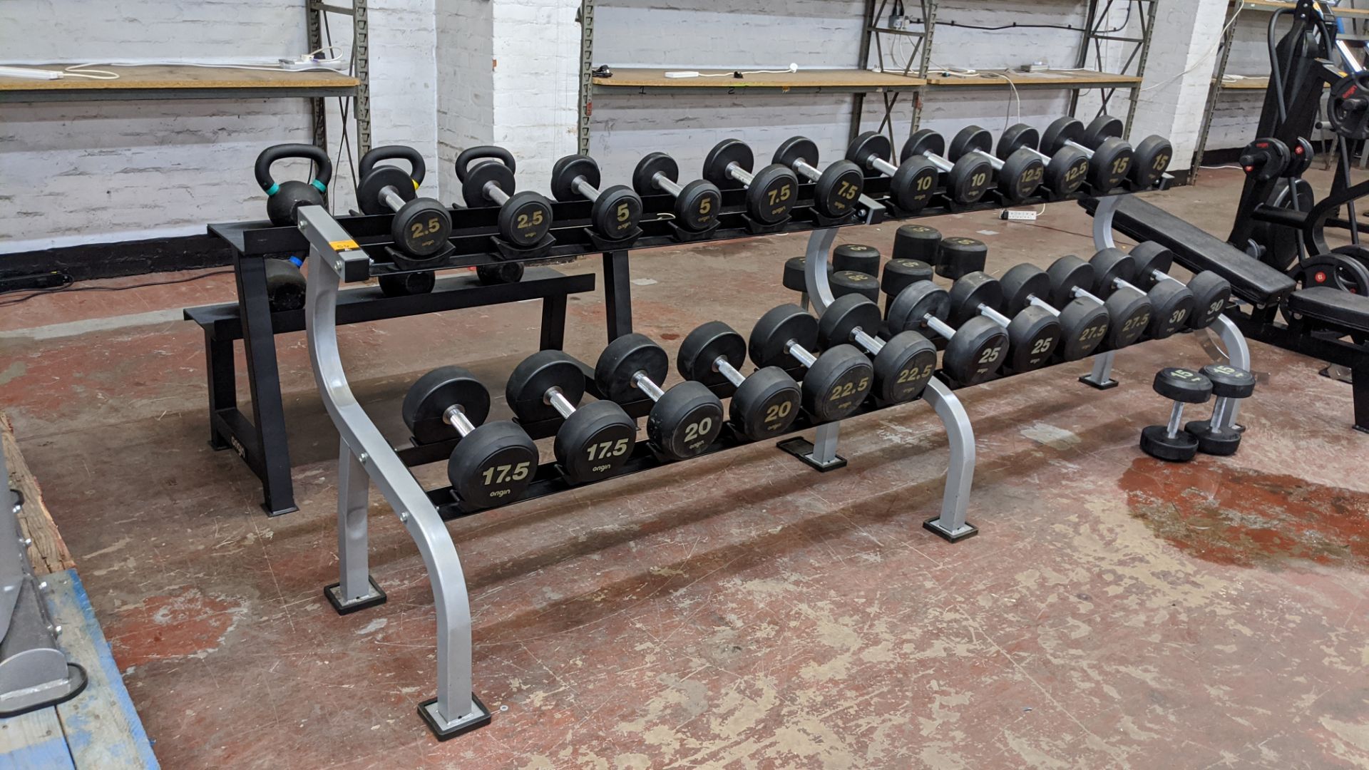 Origin RD2 rubber dumbbell set including rack. Updated lot description - Image 2 of 20