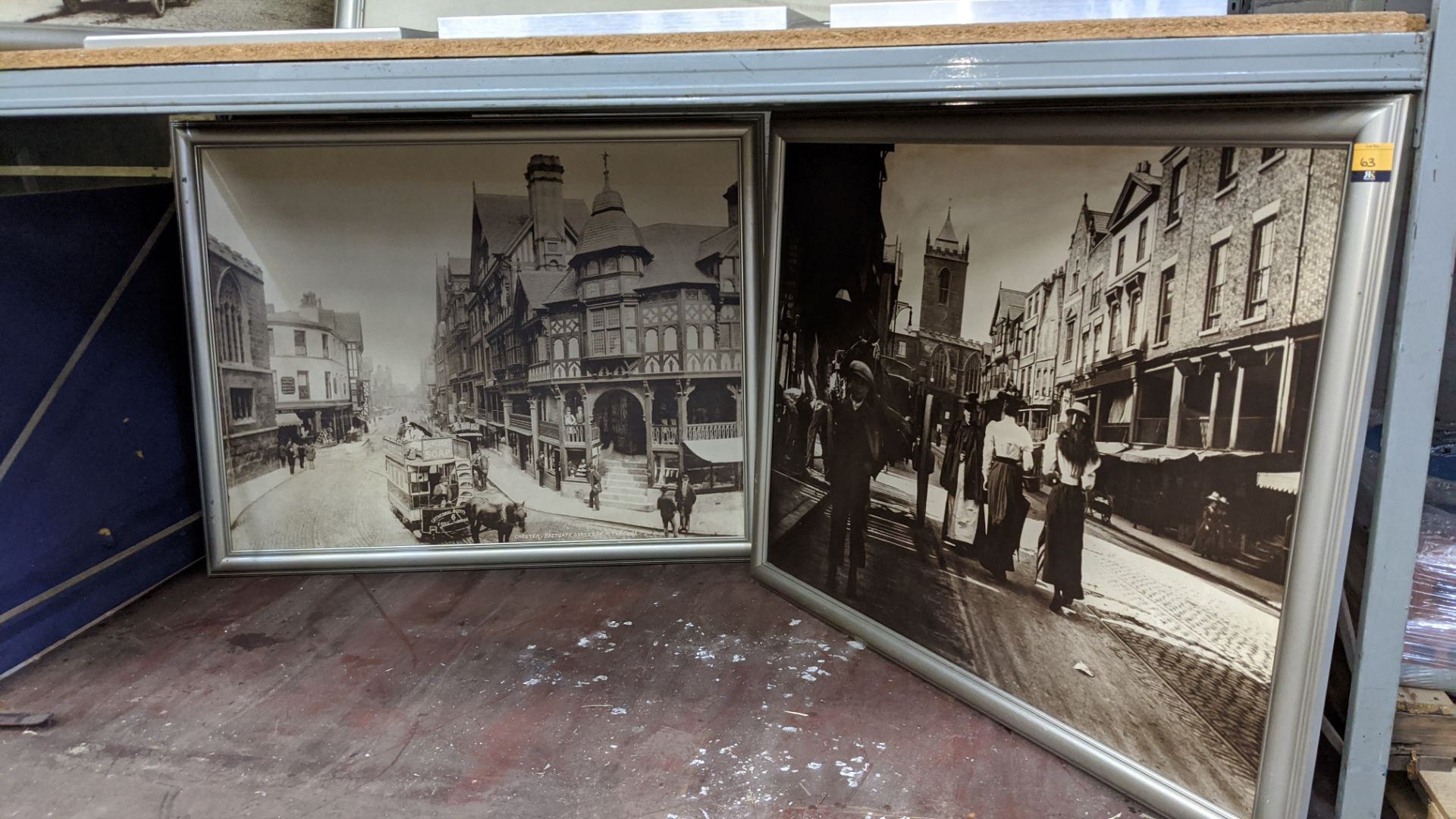 2 off large framed vintage photographic scenes, assumed to be of Chester. Each piece measures appro