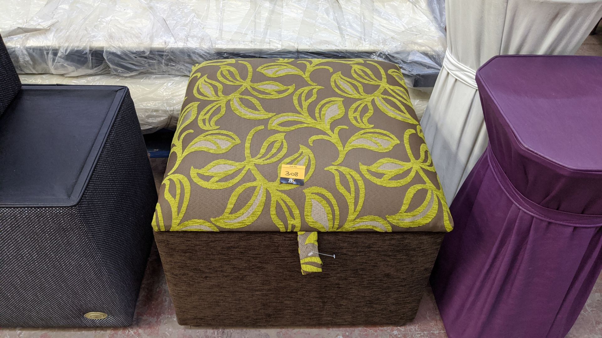 2 off assorted patterned stools, one in flower fabric & one in plain leather/leather-look fabric. T - Image 4 of 6