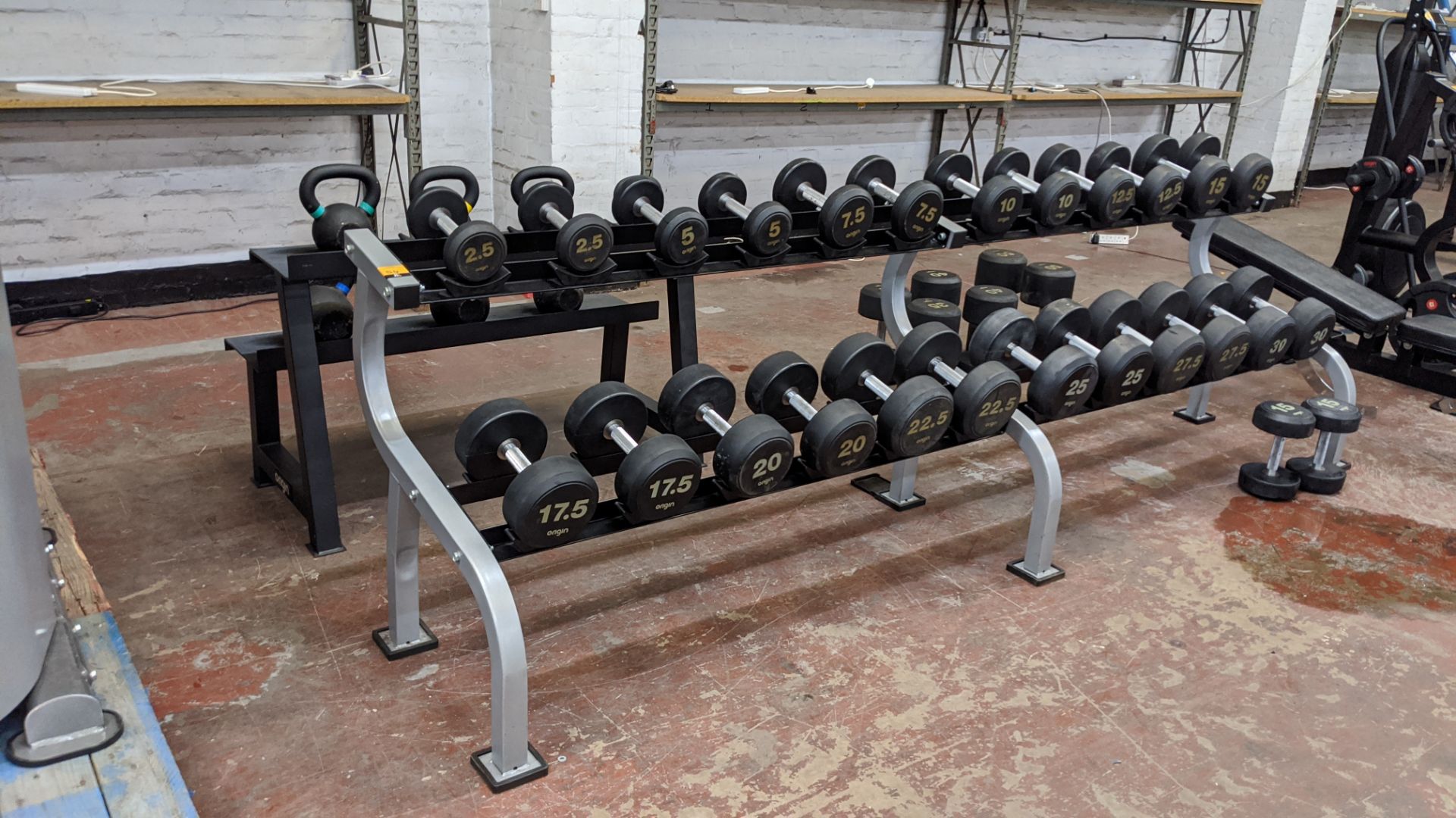 Origin RD2 rubber dumbbell set including rack. Updated lot description