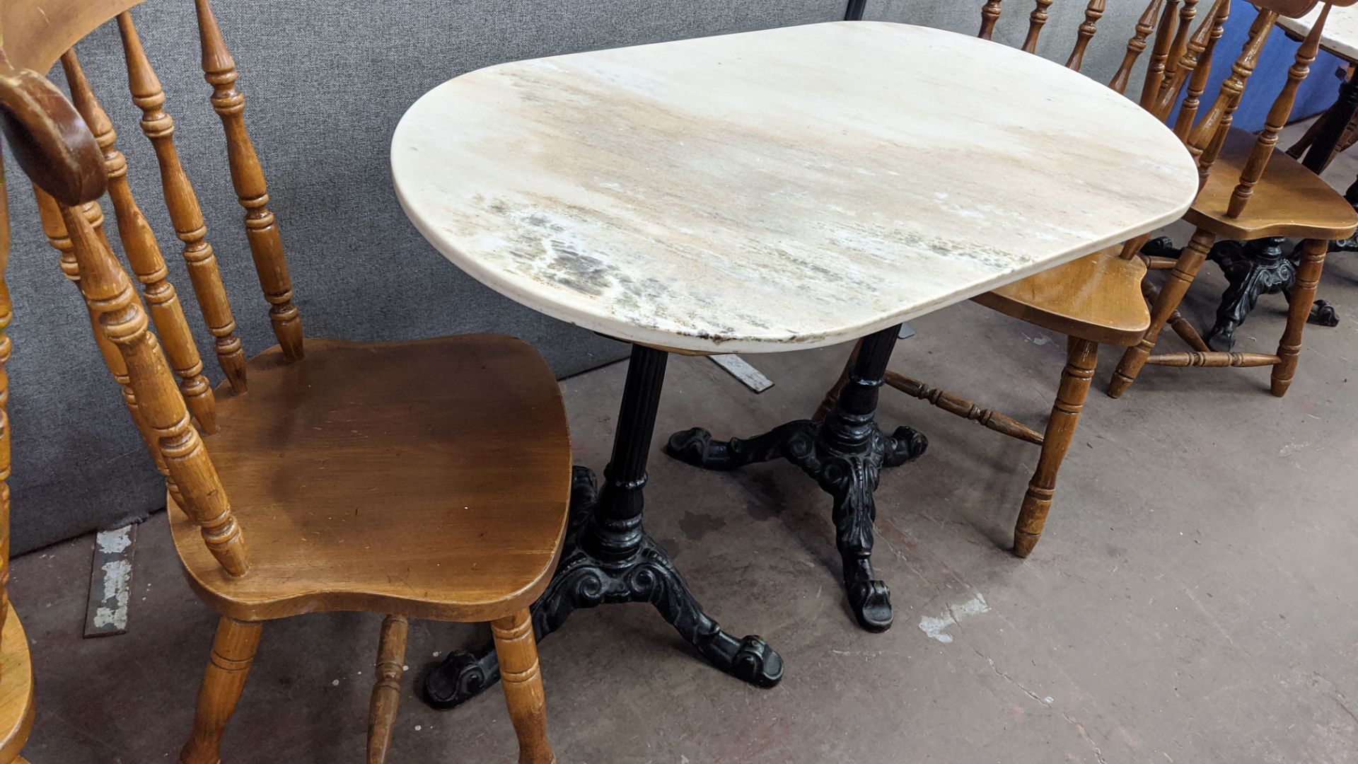 4 off oval dining/café tables, each comprising a heavy-duty marble or equivalent top & 2 off heavy-d - Image 5 of 6