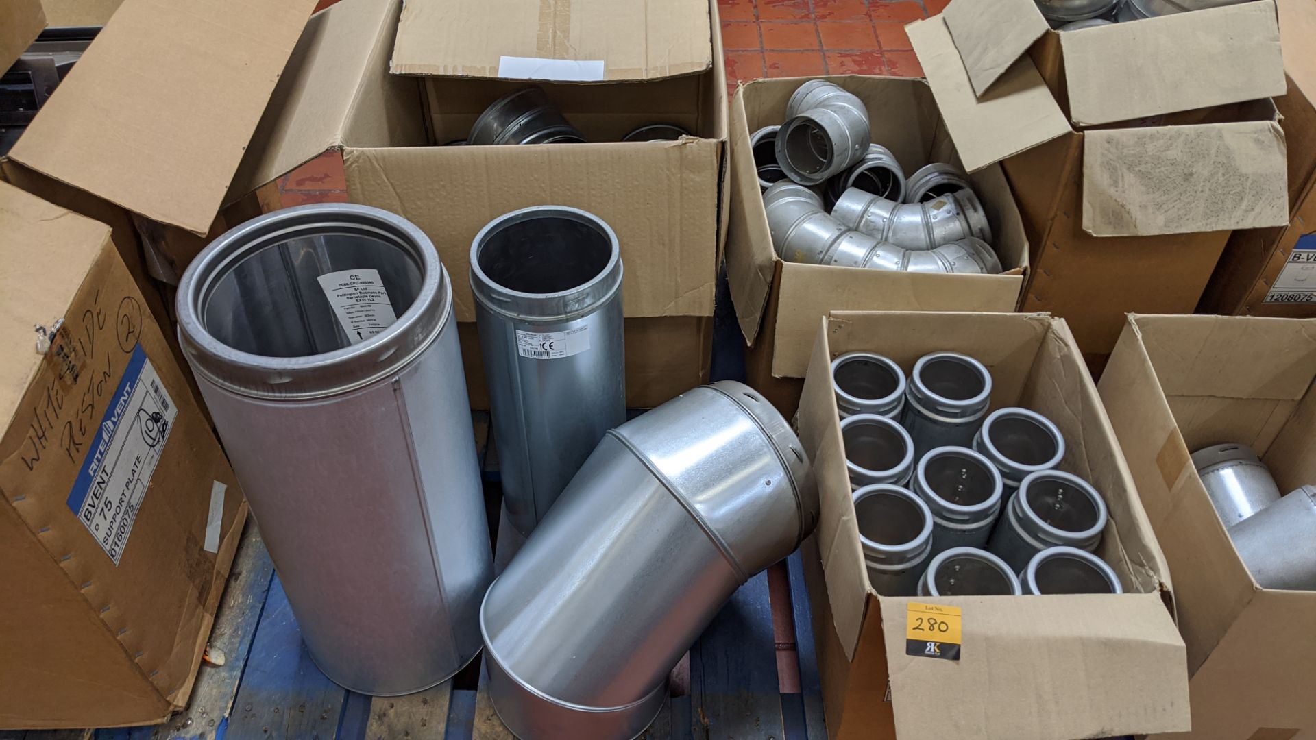 The contents of a pallet of Schiedel pipe, connectors & other chimney components