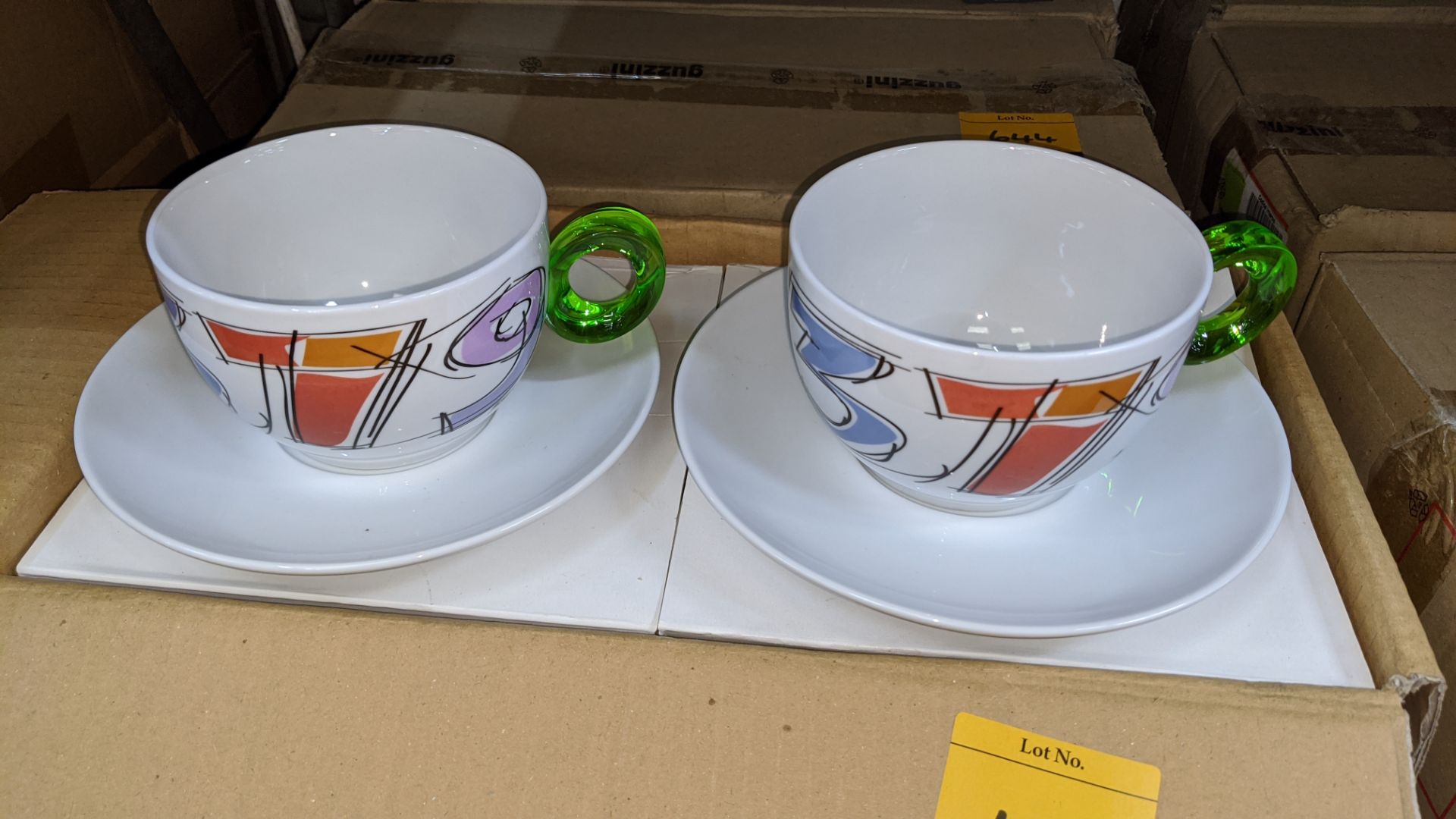 8 off Guzzini porcelain cups & saucers, with green clear handles, boxed in pairs, this lot consists - Image 3 of 5