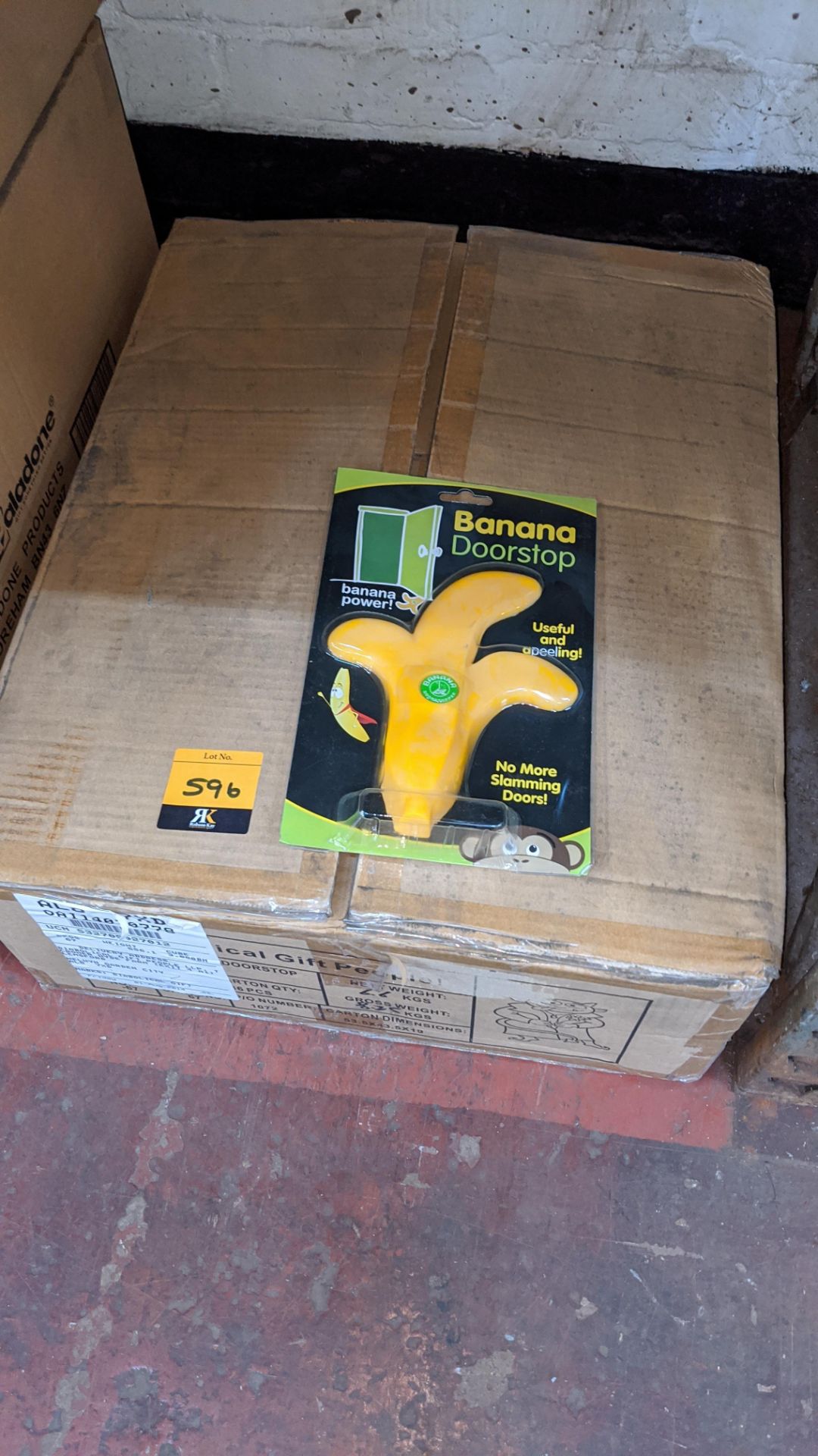 36 off banana doorstops - one carton containing 6 smaller boxes, each with 6 individually packeted d