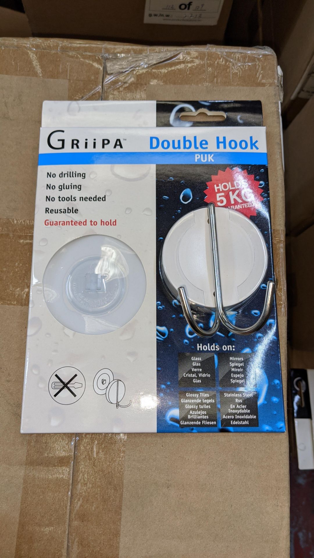 36 off Griipa Puk double hooks. Suction operated with 5kg capacity, each double hook is individuall