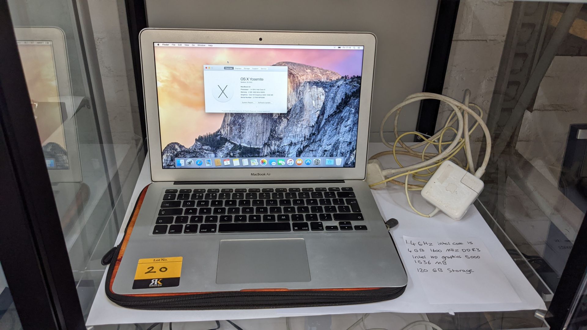 Apple MacBook Air in silver model A1466 with 1.4GHz Intel Core i5, 120Gb storage, 4Gb 1600MHz DDR3,