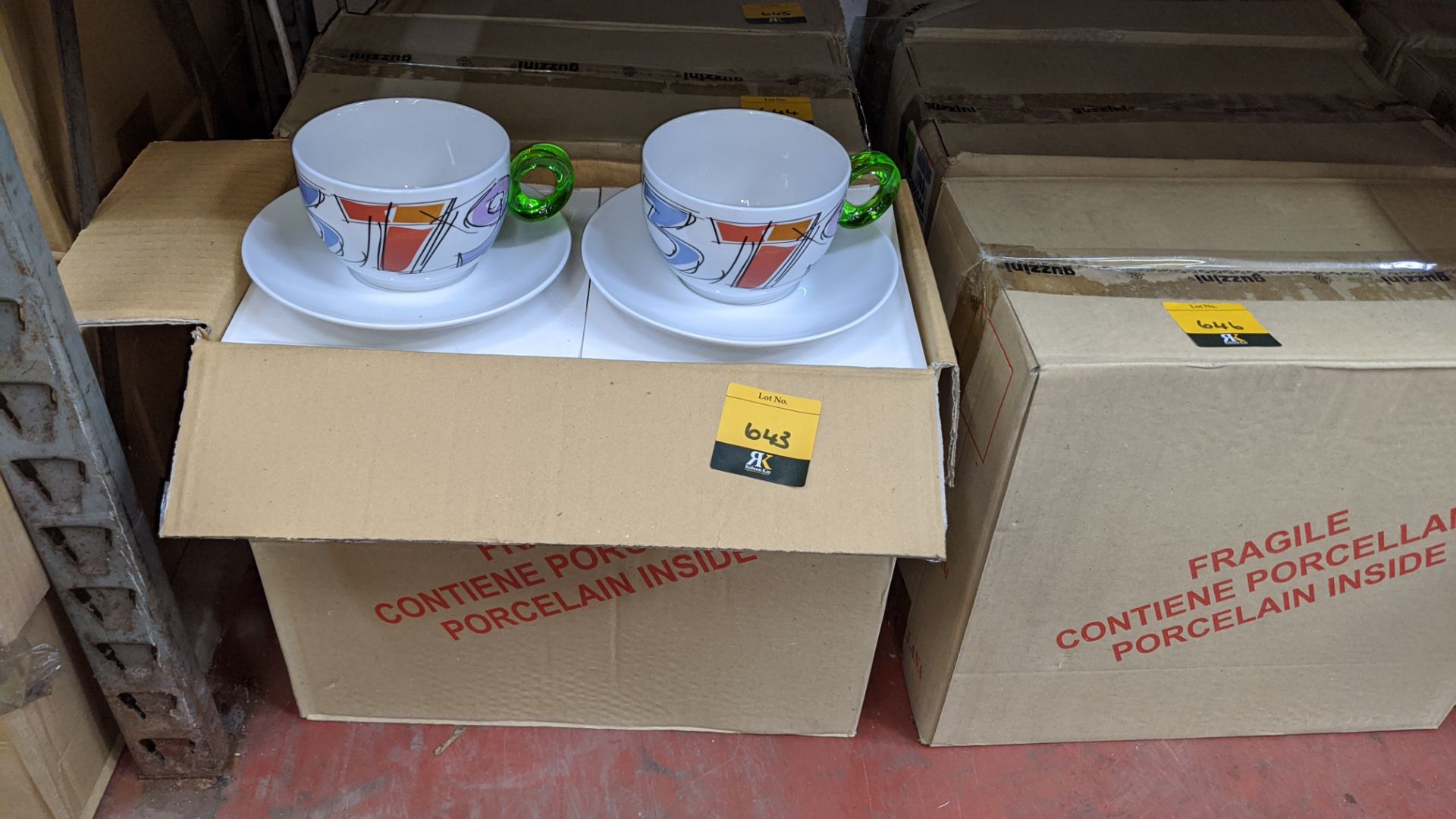 8 off Guzzini porcelain cups & saucers, with green clear handles, boxed in pairs, this lot consists - Image 2 of 5