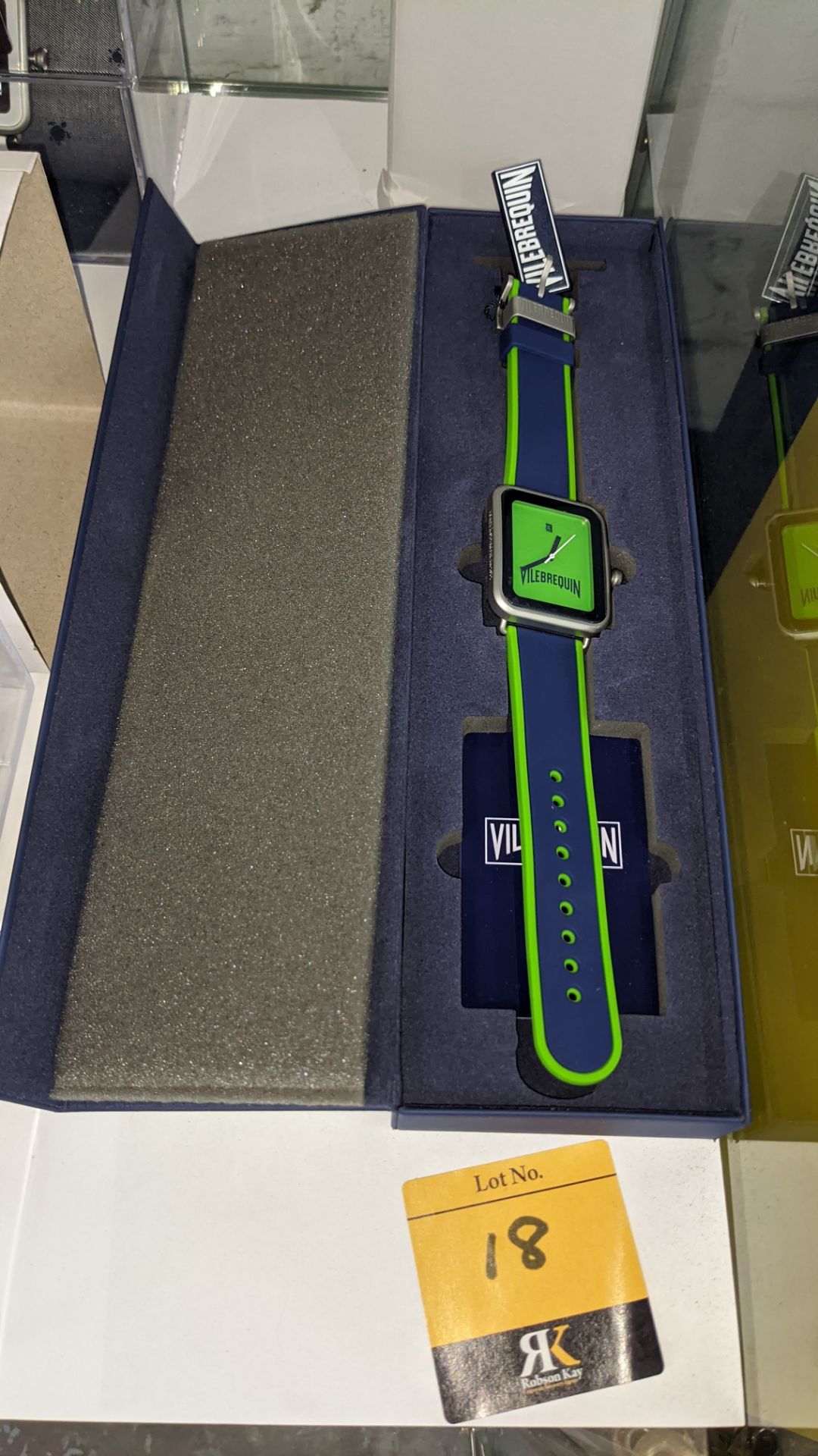 Vilebrequin stainless steel case watch on rubber strap, in blue & green, 50m water resistant, in mag