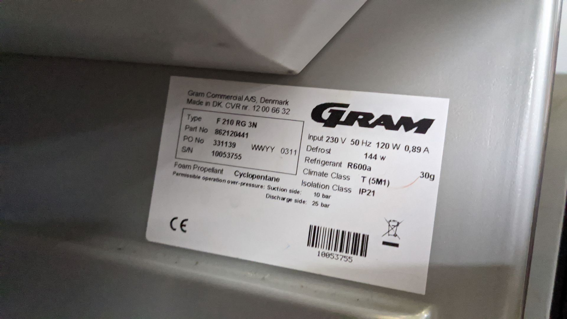 Gram F210 undercounter freezer - Image 4 of 4