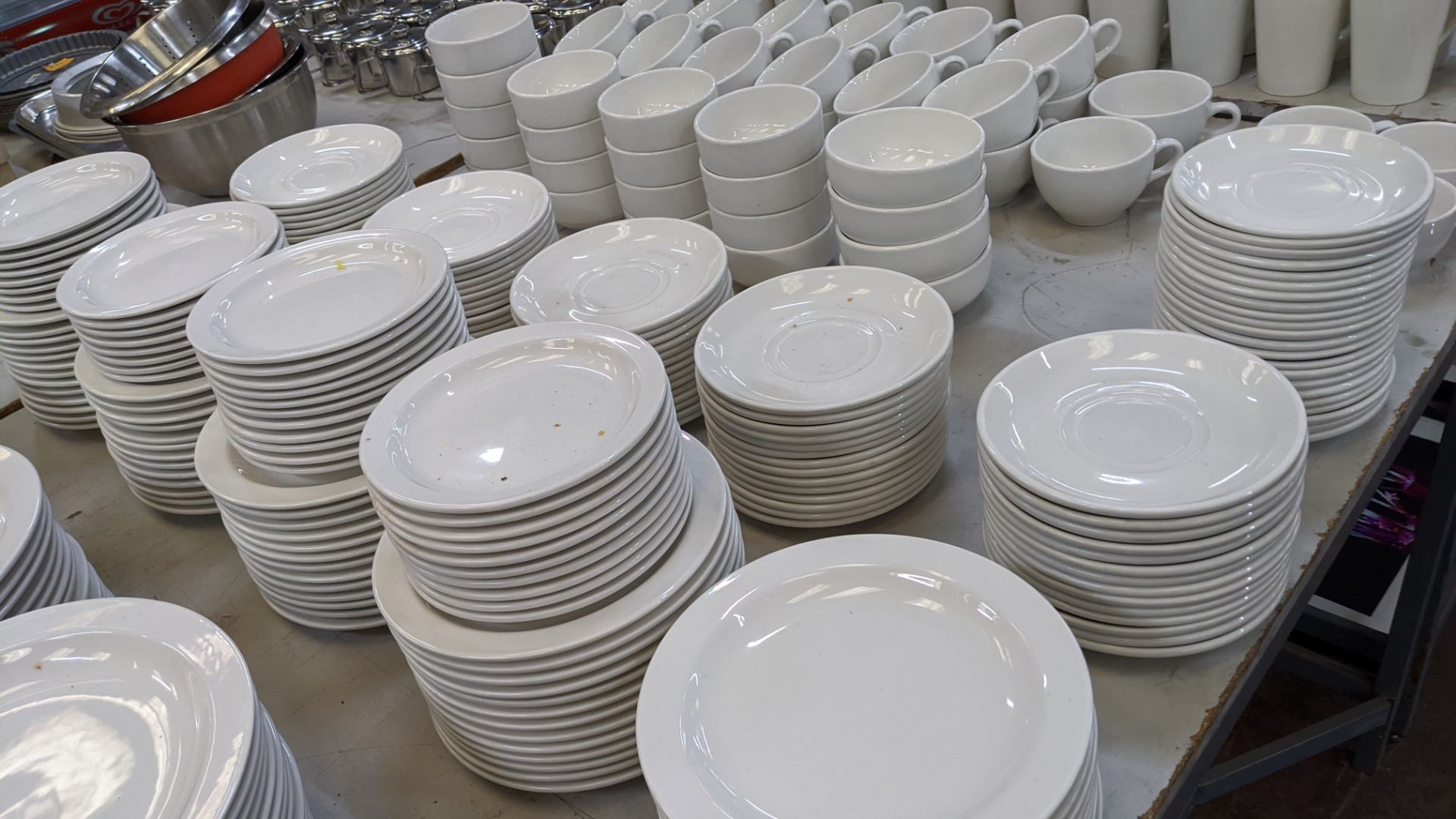 Large quantity of white crockery comprising oval & round plates plus saucers, bowls, cups, mugs & mo - Image 6 of 16