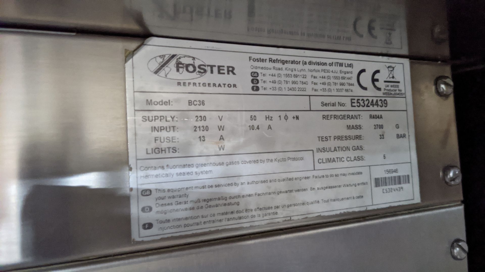 Foster stainless steel blast chiller model BC36 - Image 5 of 7