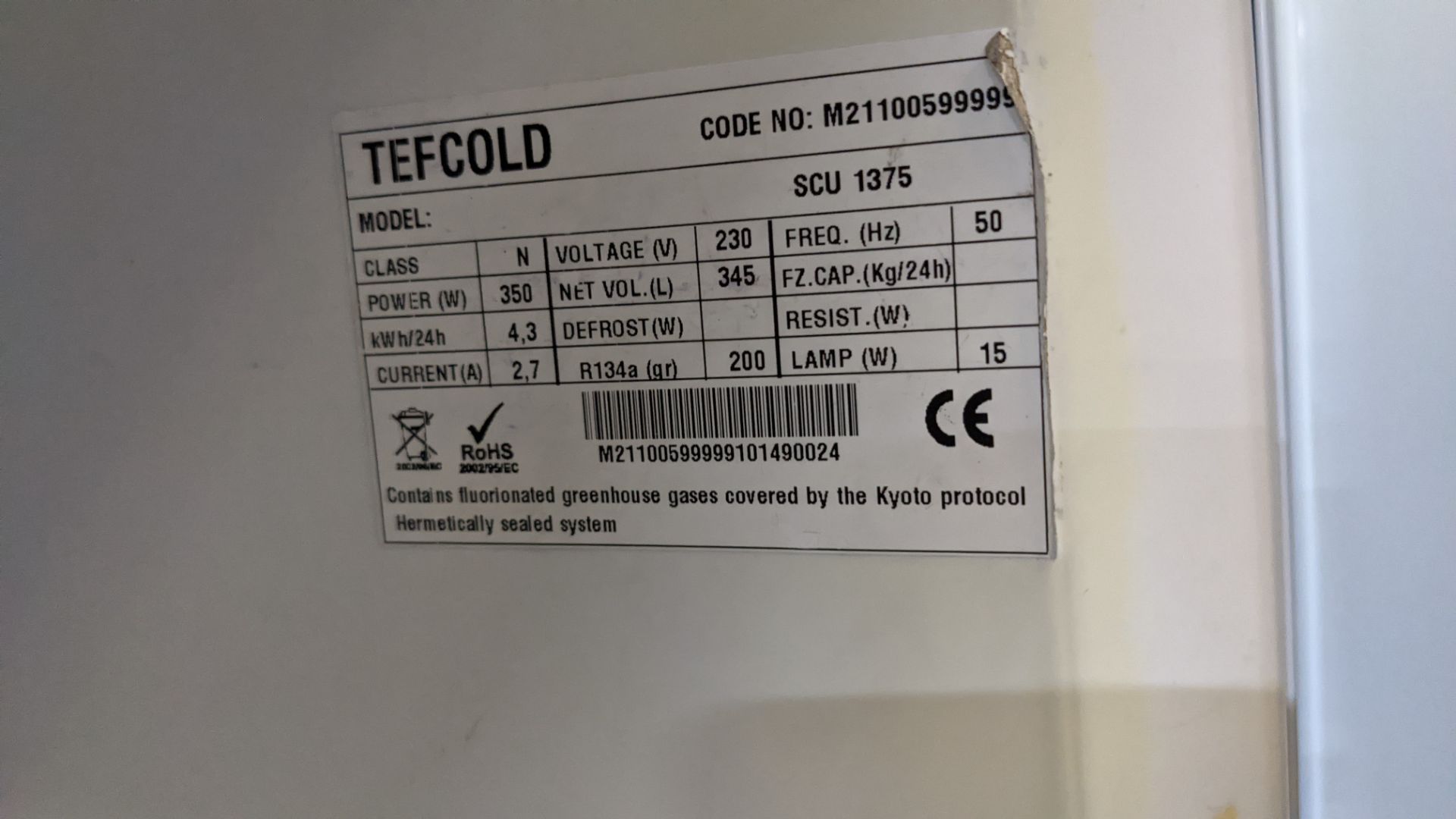 Tefcold SCU1375 tall clear door display fridge - Image 4 of 4