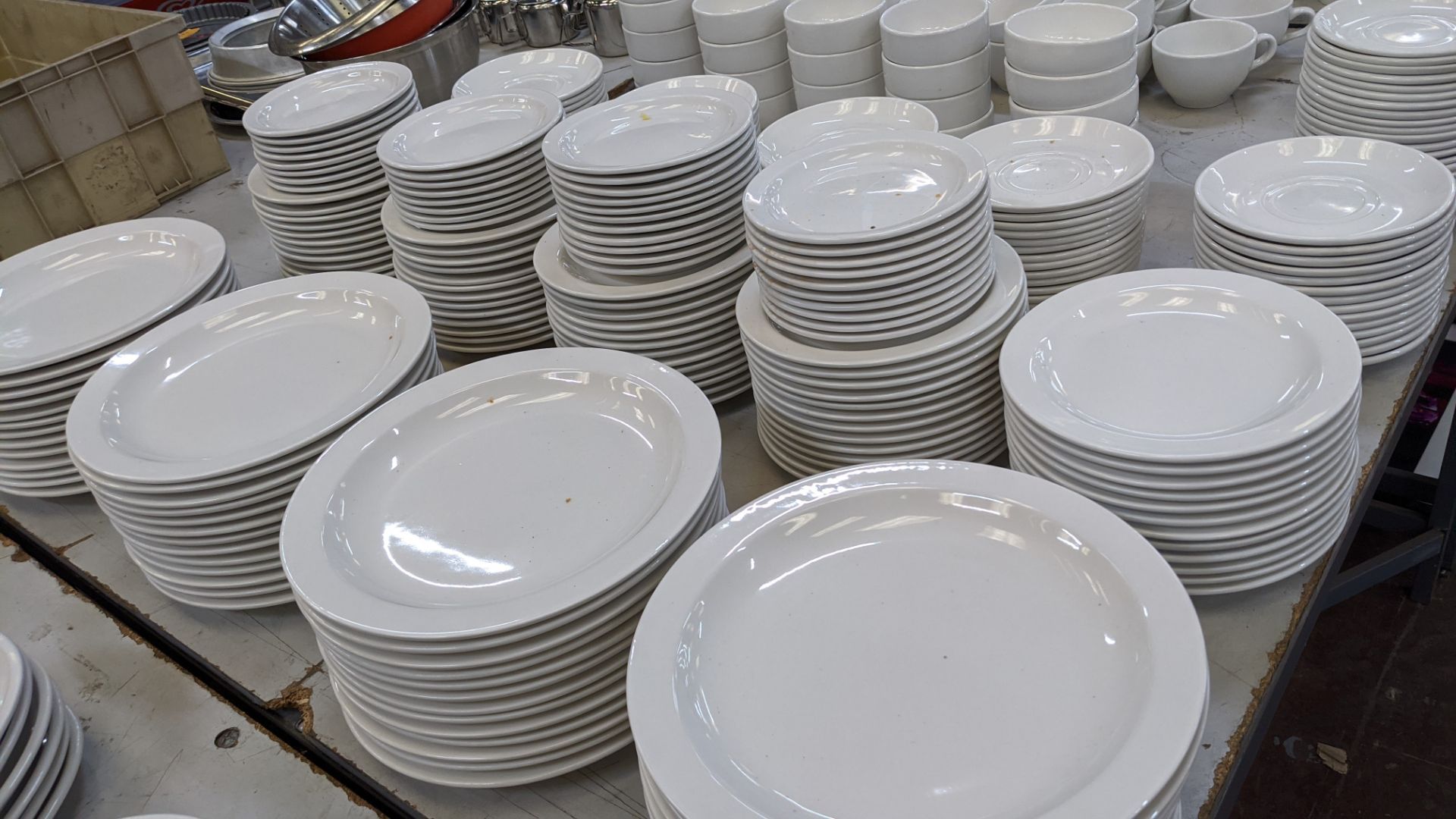 Large quantity of white crockery comprising oval & round plates plus saucers, bowls, cups, mugs & mo - Image 5 of 16