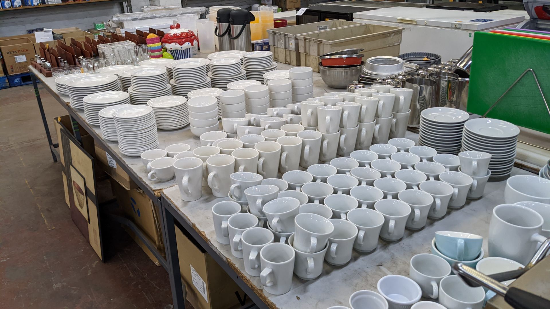 Large quantity of white crockery comprising oval & round plates plus saucers, bowls, cups, mugs & mo - Image 12 of 16