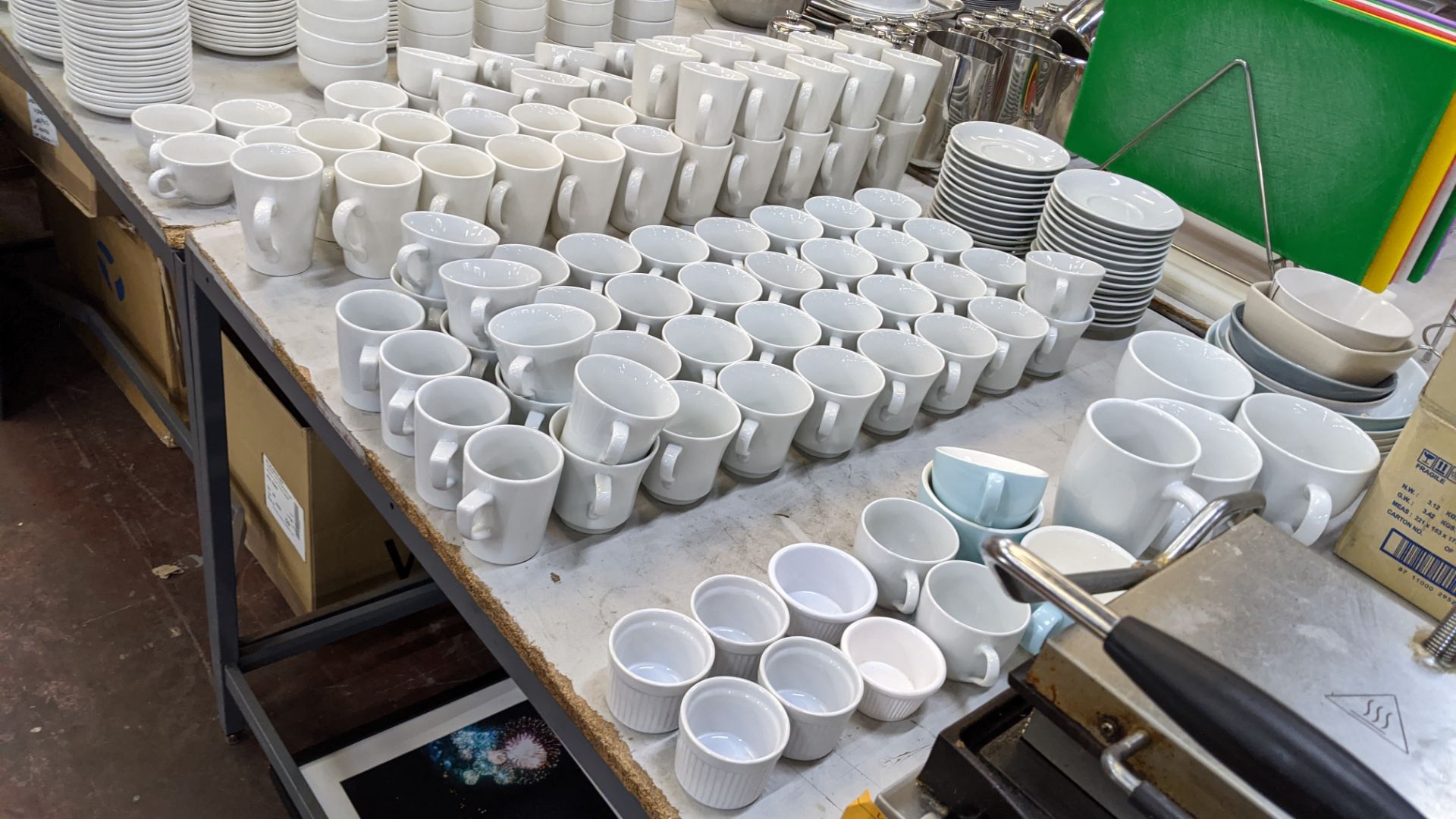 Large quantity of white crockery comprising oval & round plates plus saucers, bowls, cups, mugs & mo - Image 11 of 16