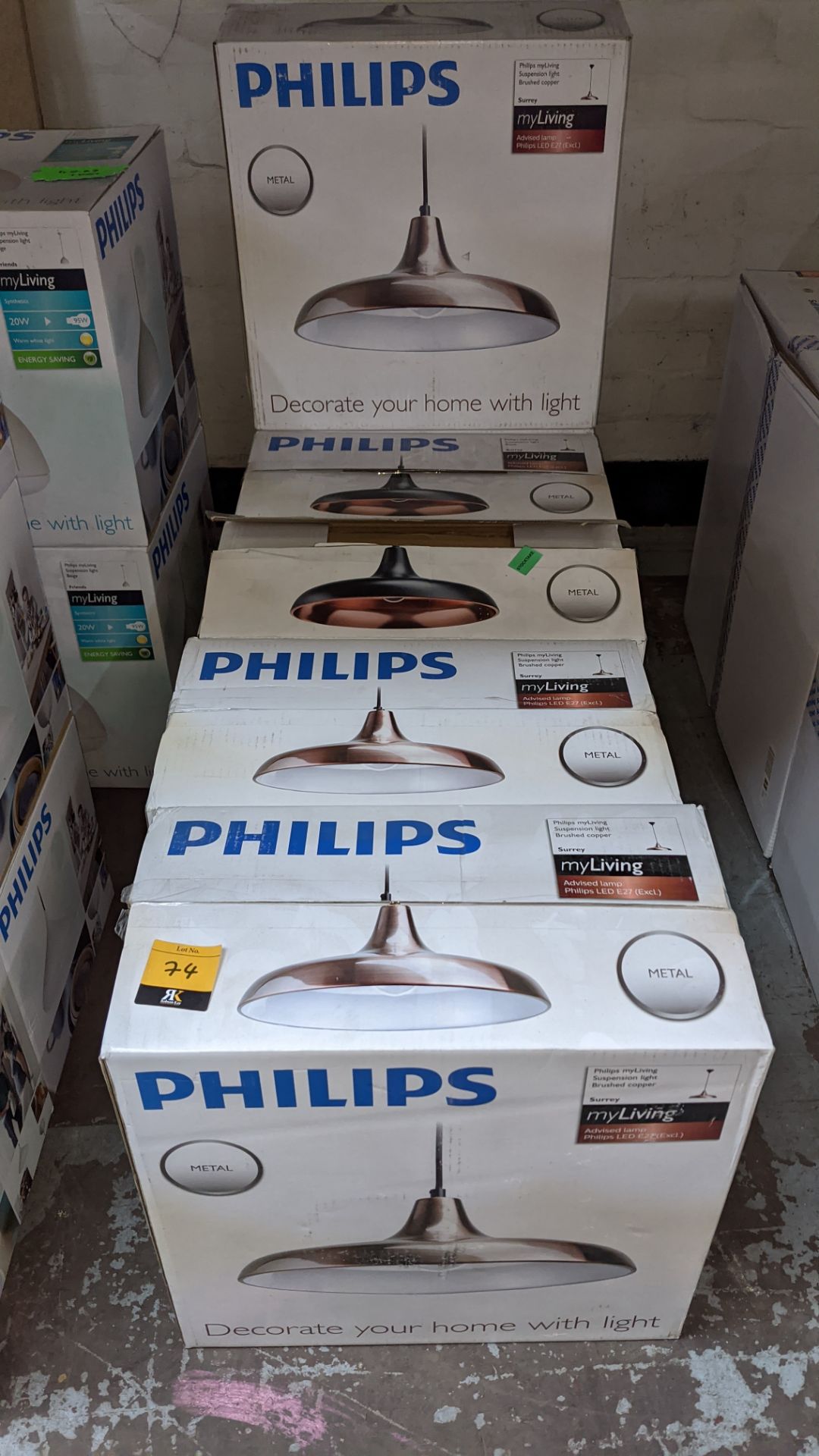 6 off Philips Myliving suspension lights in brushed copper finish