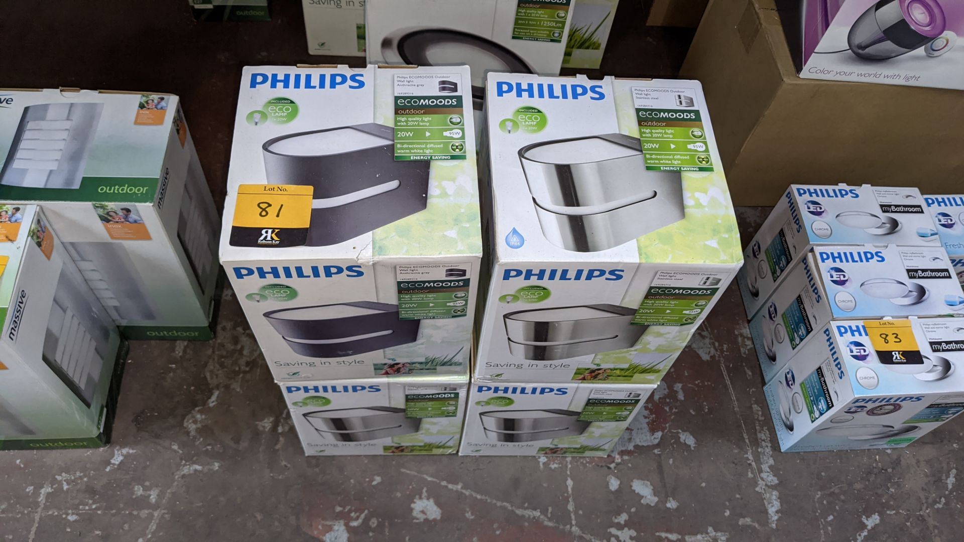 4 off Philips Ecomoods outdoor lamps in stainless steel & anthracite grey finishes