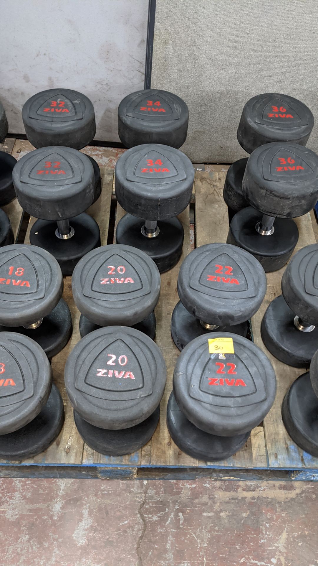 Set of 16 pairs of Ziva ZVO Series rubber dumbbells. - Image 4 of 10