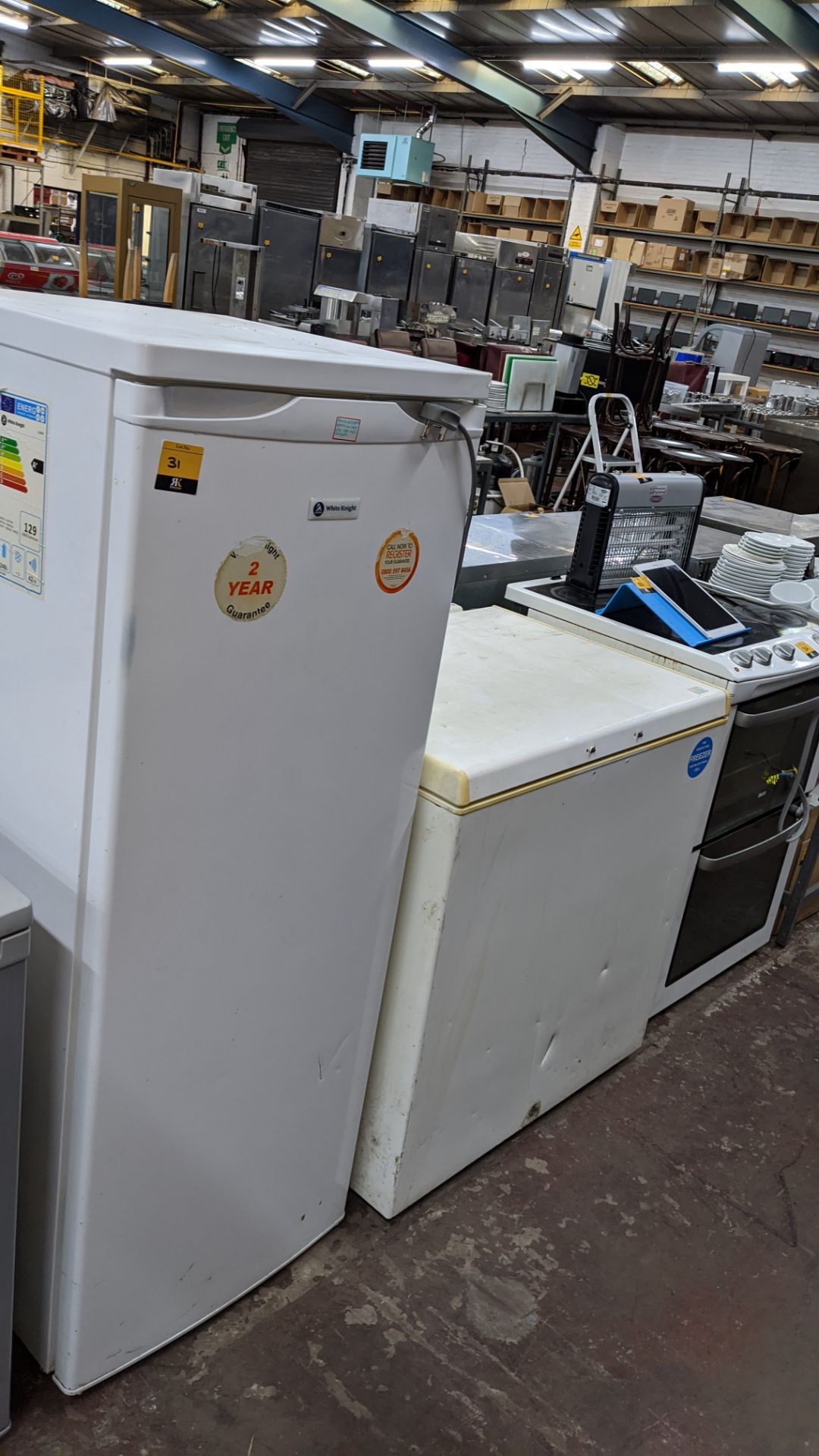 White Knight L240H freestanding larder fridge plus small chest freezer circa 800mm wide