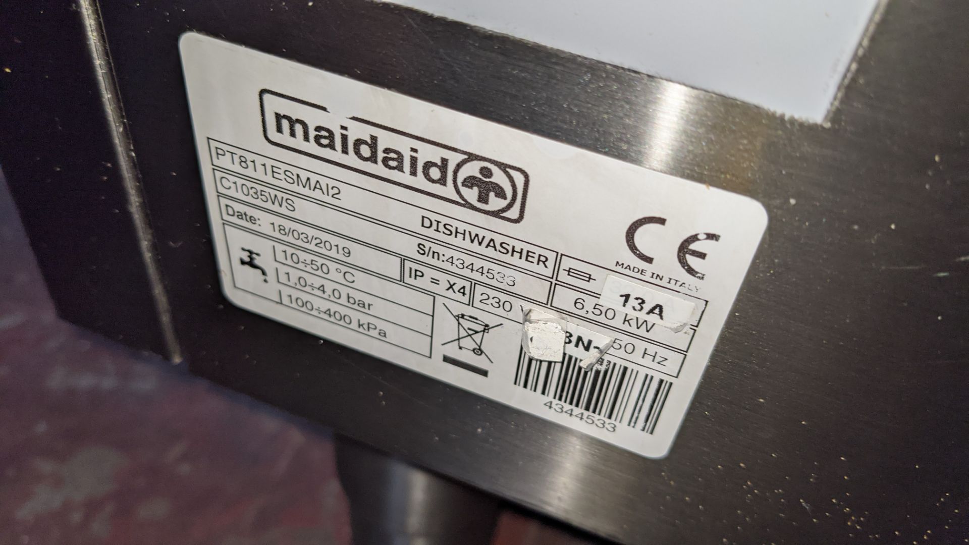 Maidaid model C1035WS commercial overhead pass through dishwasher including stainless steel side tab - Image 4 of 7