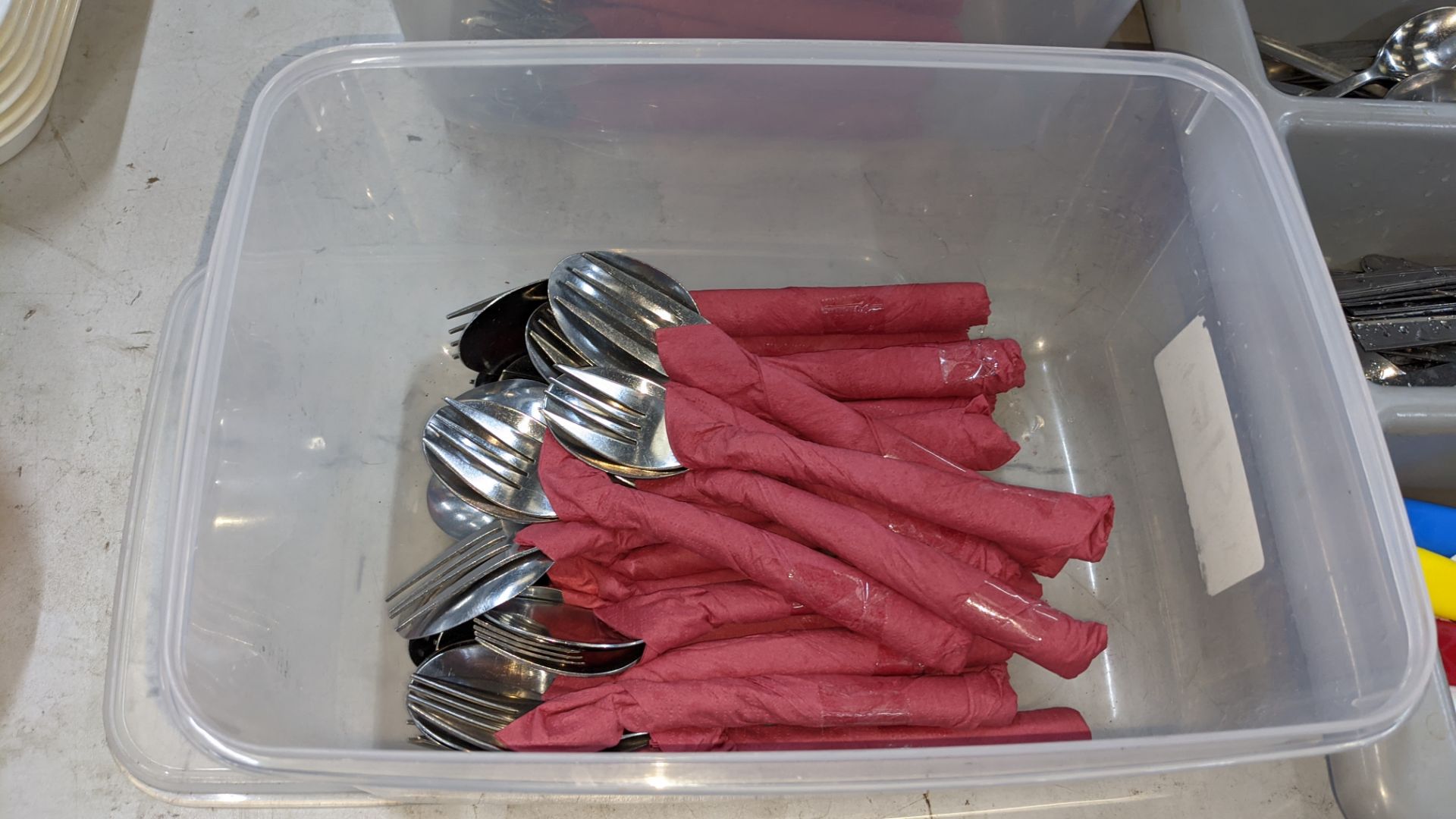 Quantity of cutlery comprising 3 tubs plus one cutlery dispenser & their contents - Image 3 of 6